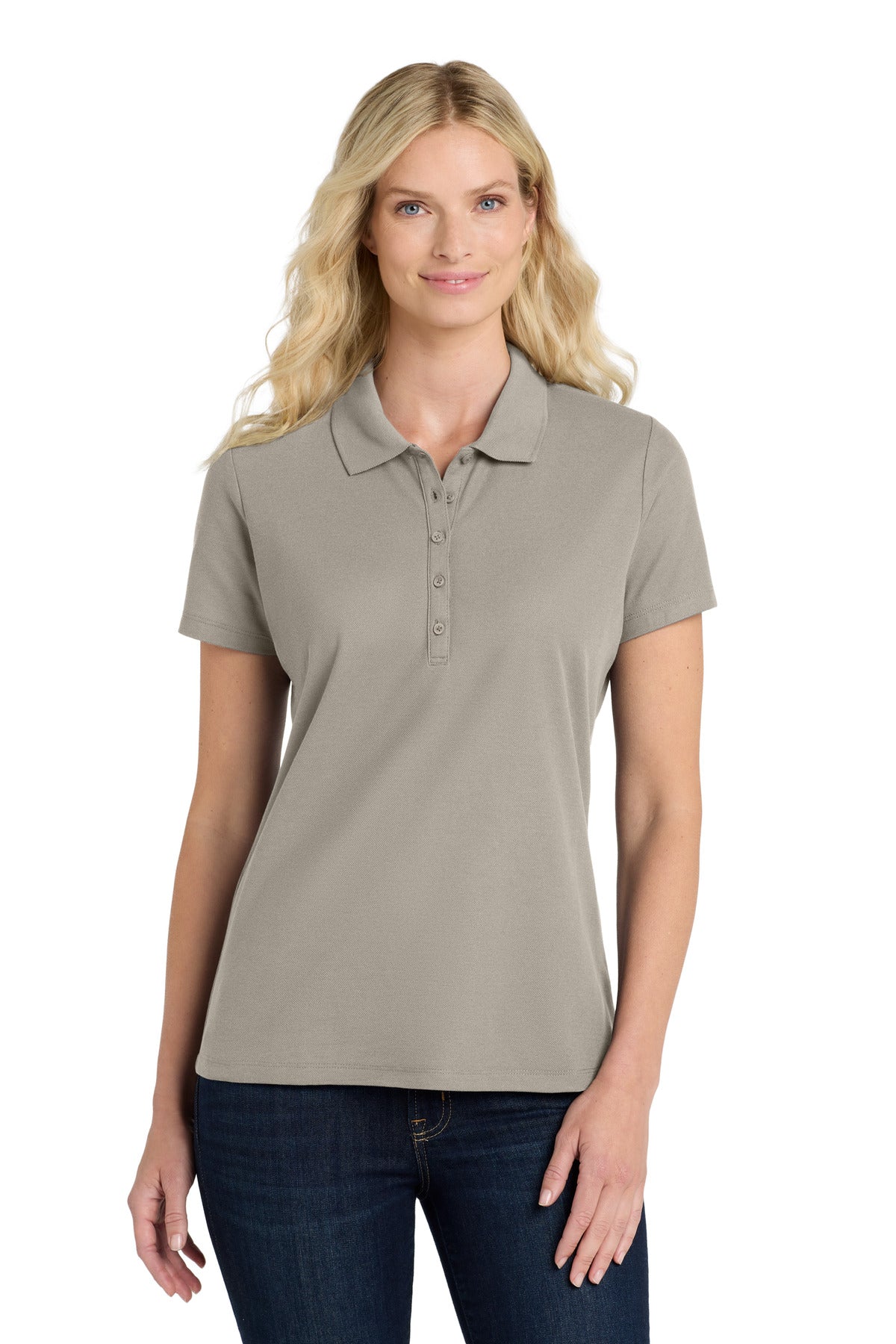 Custom Gusty Grey Women's SuperPro React Polo LK810, personalized by SanCanDo Swag in Argyle, TX