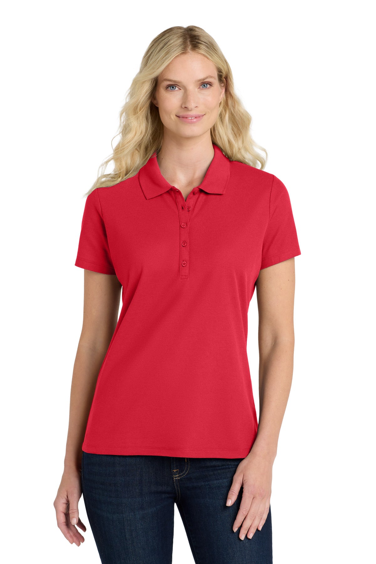 Custom Rich Red Women's SuperPro React Polo LK810, personalized by SanCanDo Swag in Argyle, TX