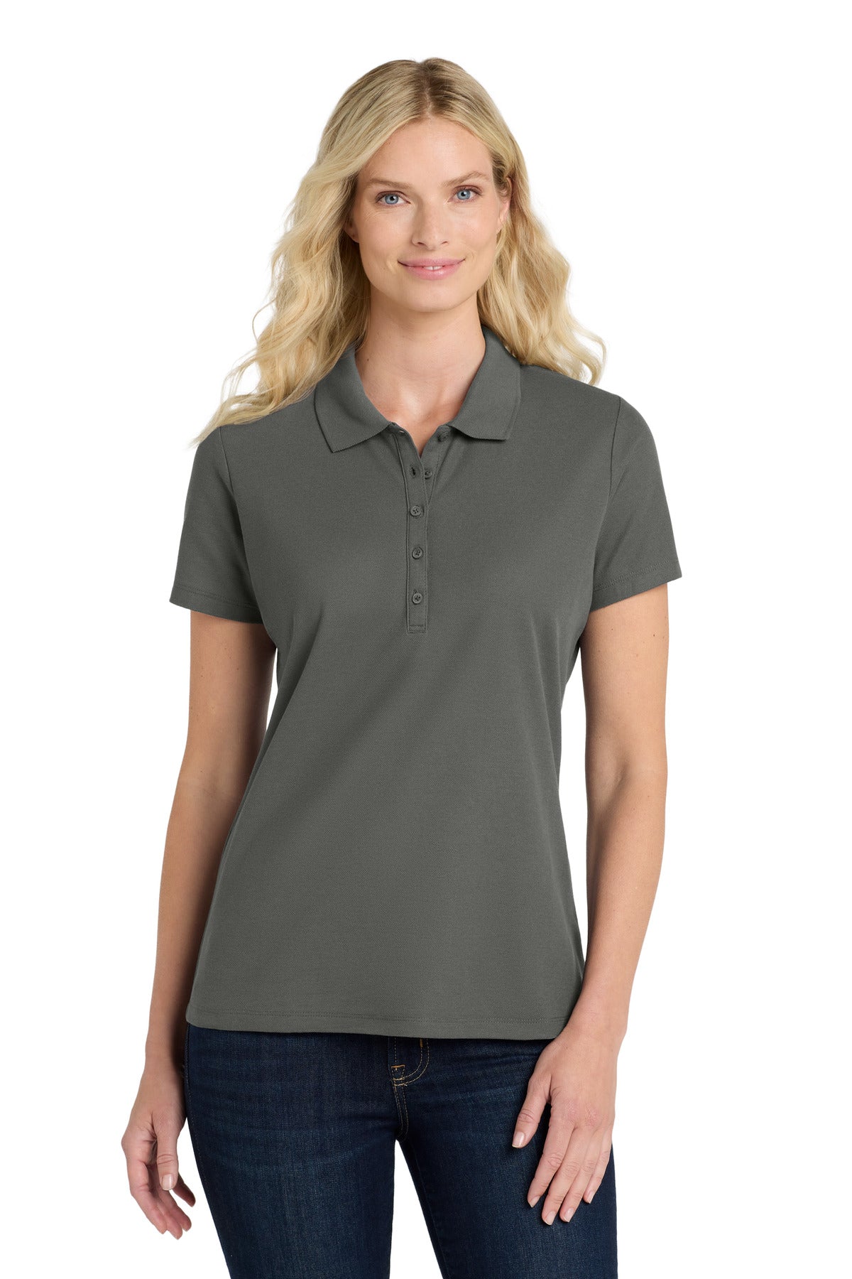 Custom Storm Grey Women's SuperPro React Polo LK810, personalized by SanCanDo Swag in Argyle, TX