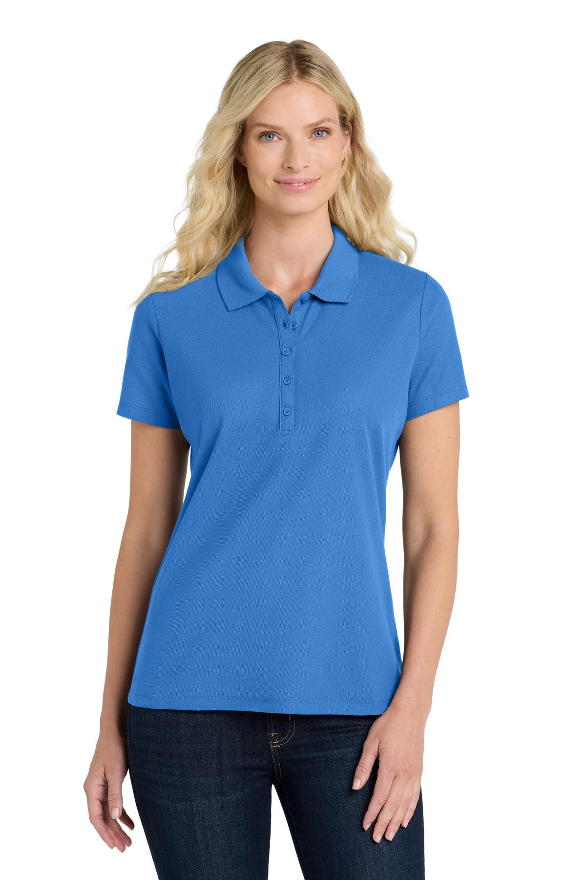 Custom Strong Blue Women's SuperPro React Polo LK810, personalized by SanCanDo Swag in Argyle, TX