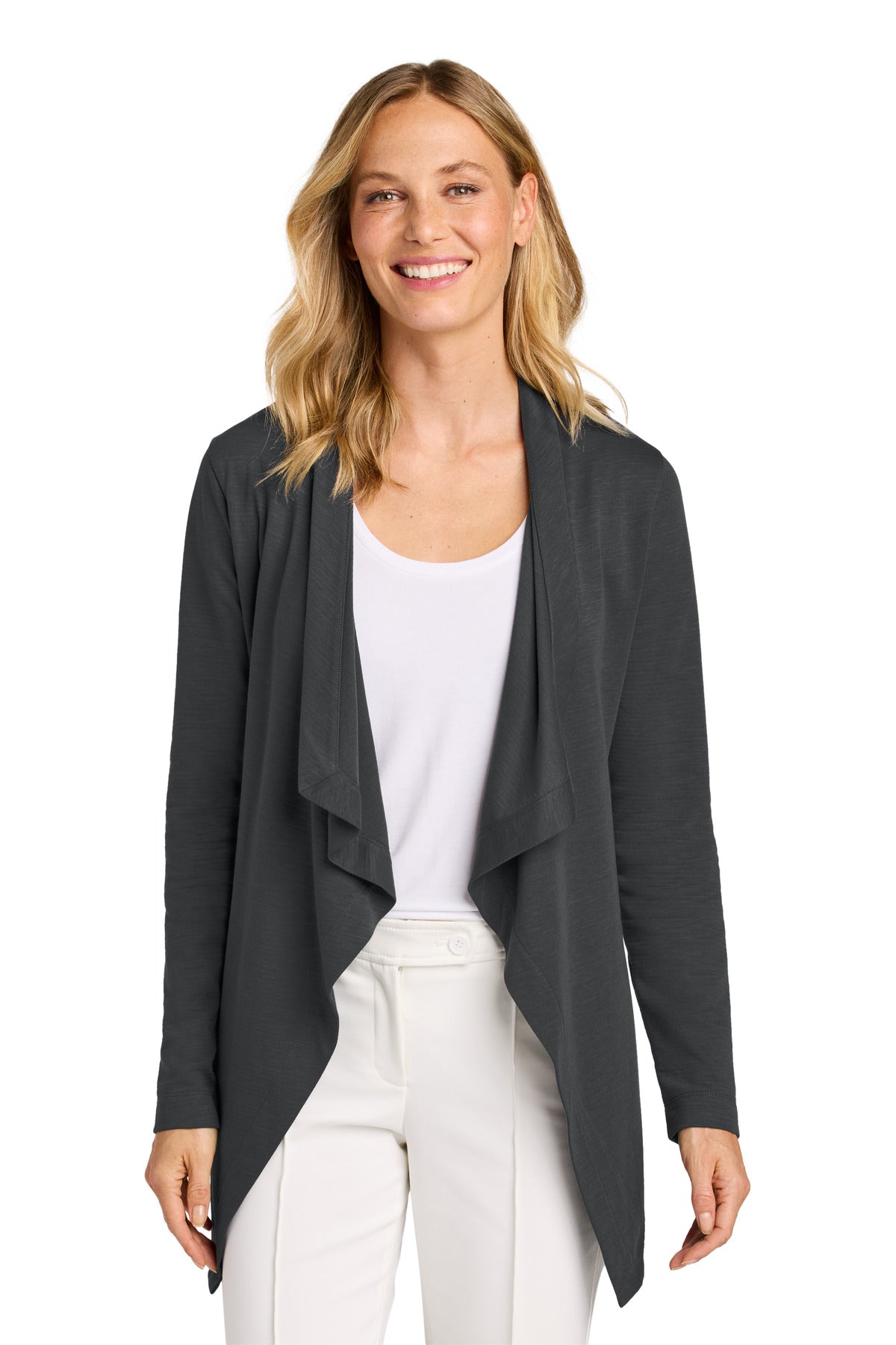 Custom Grey Steel Women's Breakwater Open Cardigan LK820, personalized by SanCanDo Swag in Argyle, TX