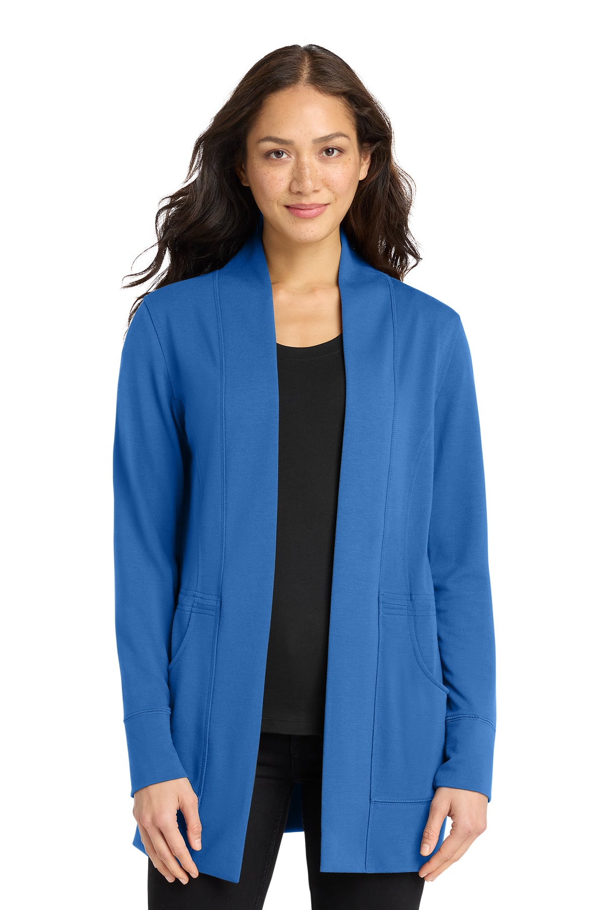 Custom Aegean Blue Women's Microterry Cardigan LK825, personalized by SanCanDo Swag in Argyle, TX