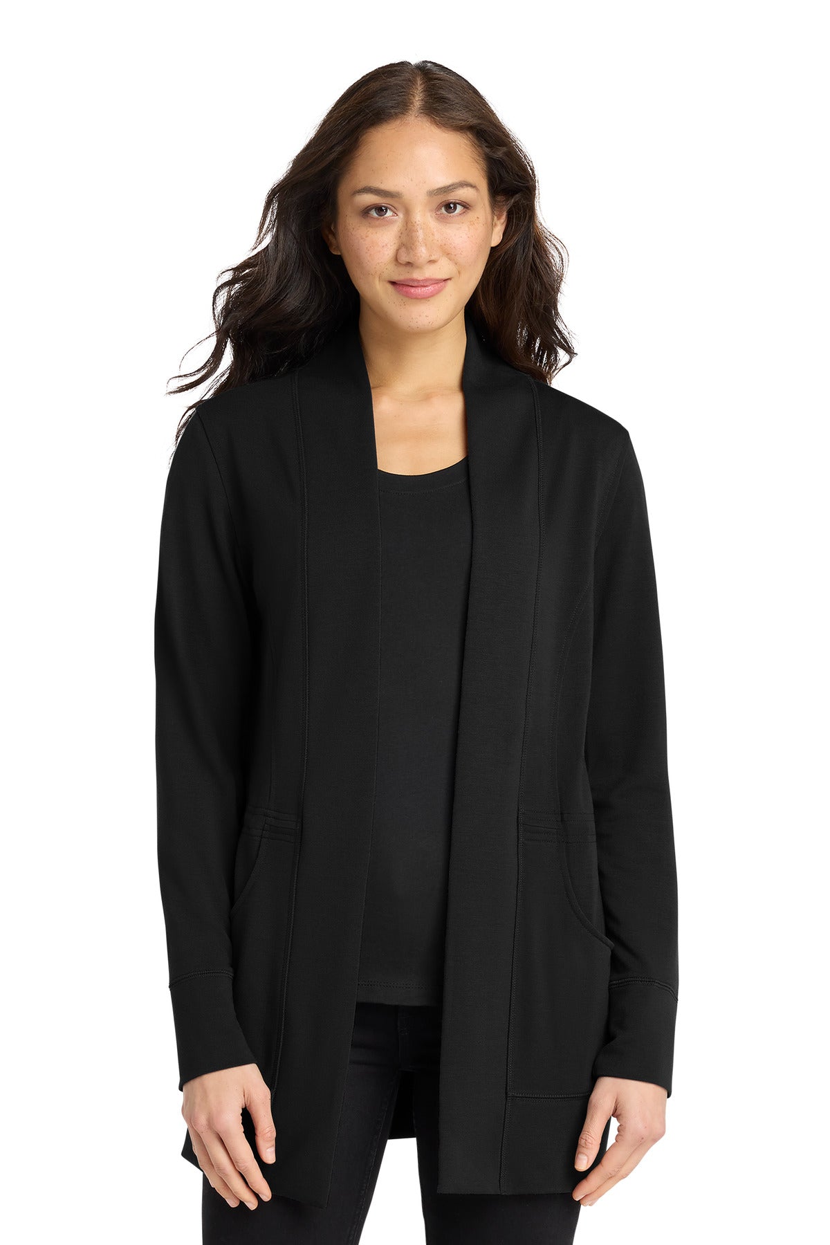 Custom Deep Black Women's Microterry Cardigan LK825, personalized by SanCanDo Swag in Argyle, TX