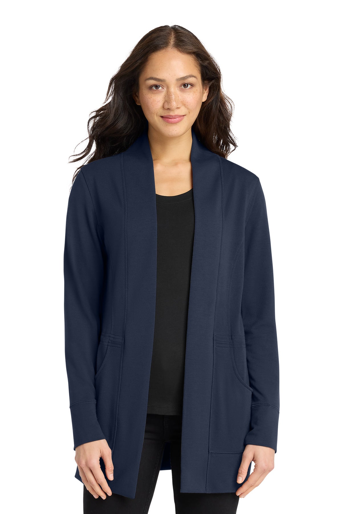 Custom River Blue Navy Women's Microterry Cardigan LK825, personalized by SanCanDo Swag in Argyle, TX