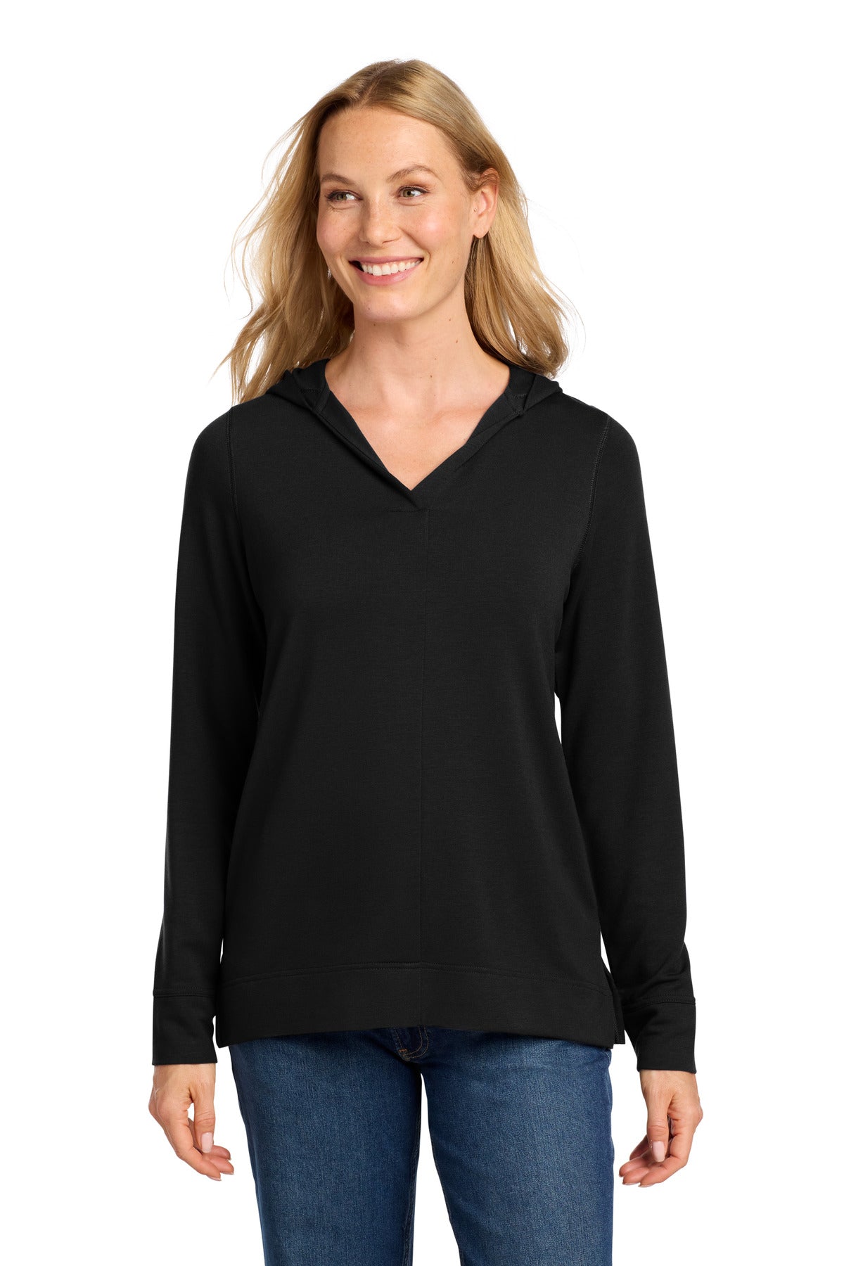 Custom Deep Black Women's Microterry Pullover Hoodie LK826, personalized by SanCanDo Swag in Argyle, TX