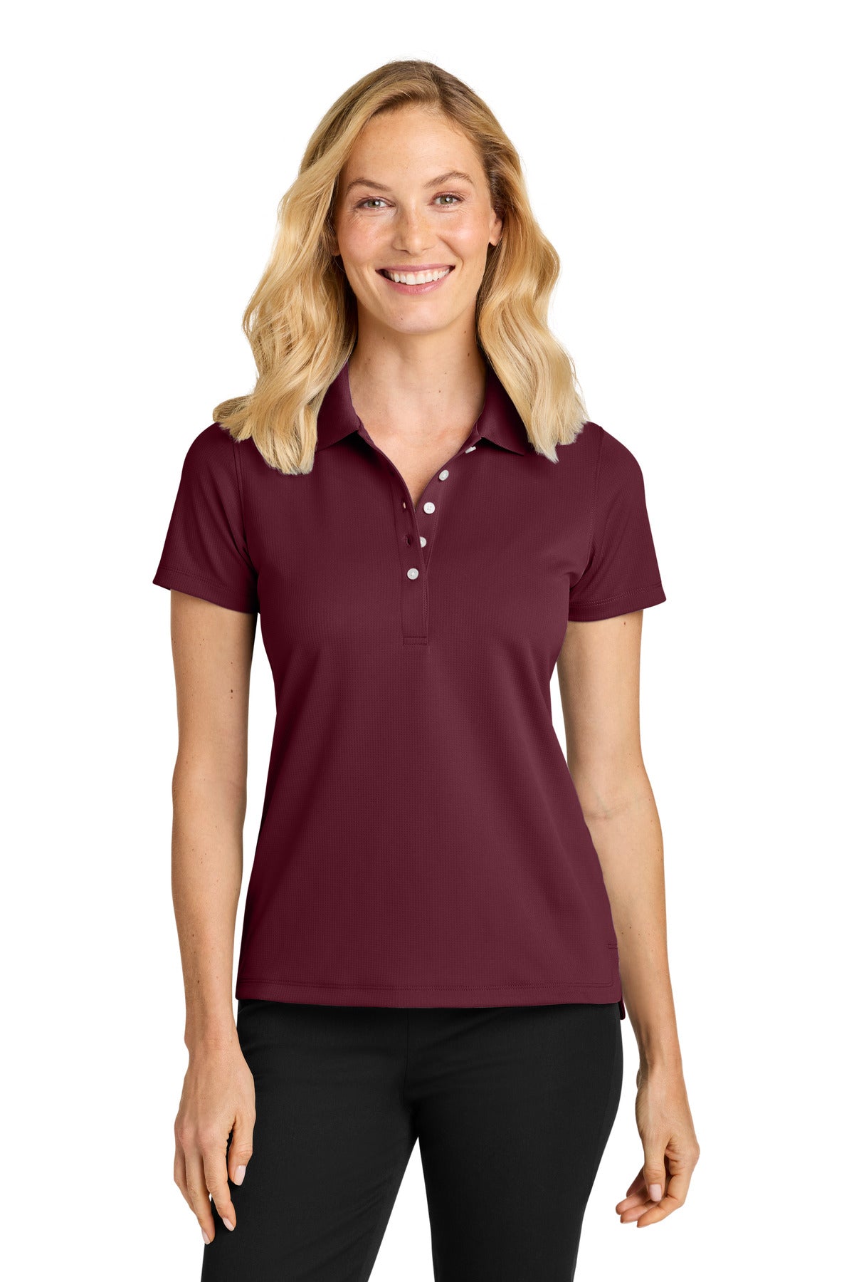 Custom Club Burgundy Women's Dry Zone Stain-Release Grid Polo LK845, personalized by SanCanDo Swag in Argyle, TX