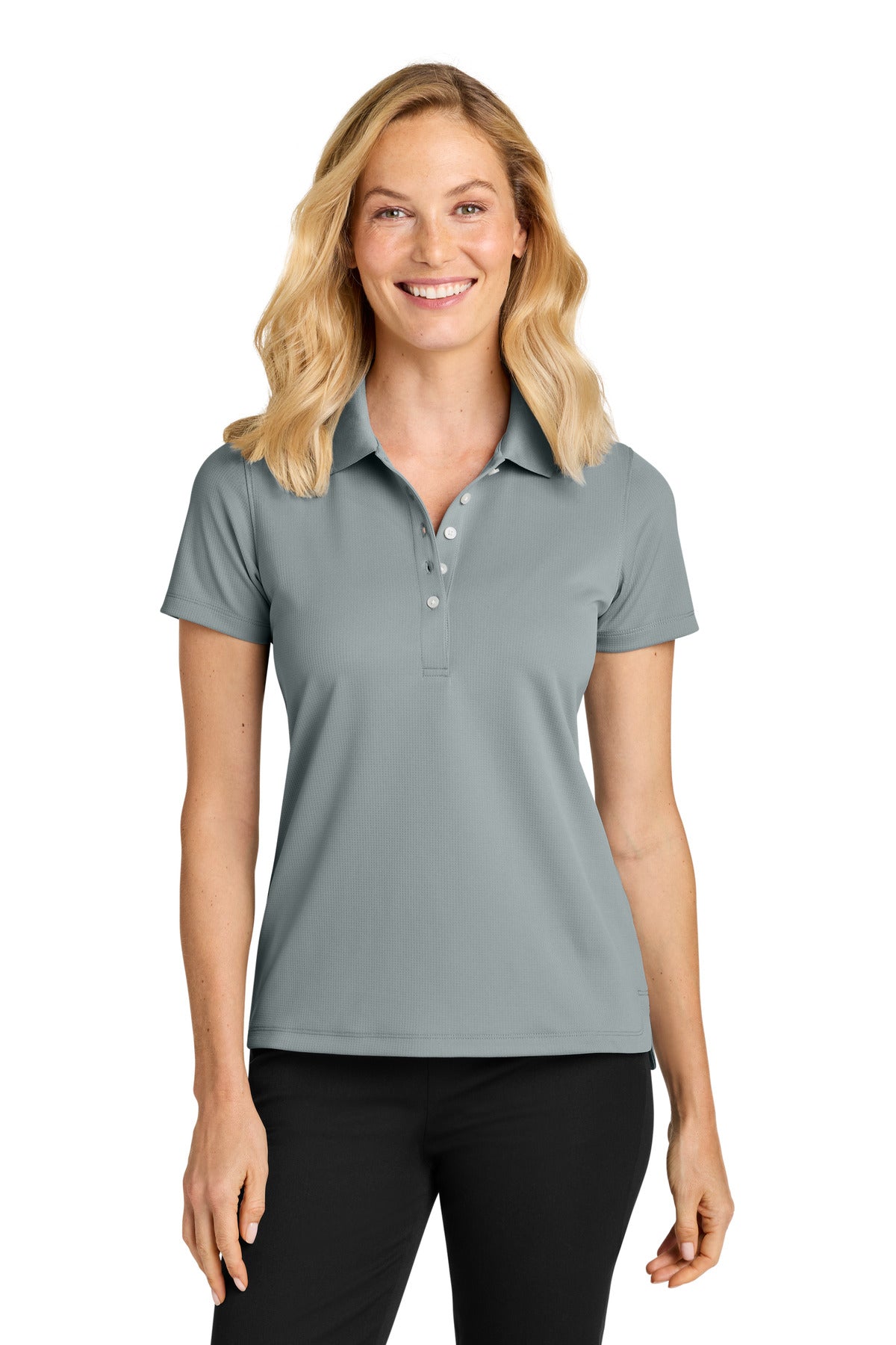 Custom Light Sterling Grey Women's Dry Zone Stain-Release Grid Polo LK845, personalized by SanCanDo Swag in Argyle, TX