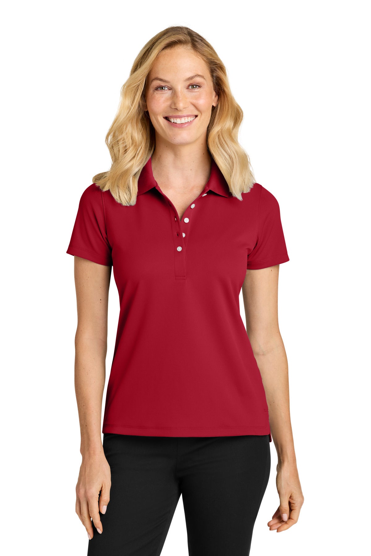Custom Rich Red Women's Dry Zone Stain-Release Grid Polo LK845, personalized by SanCanDo Swag in Argyle, TX