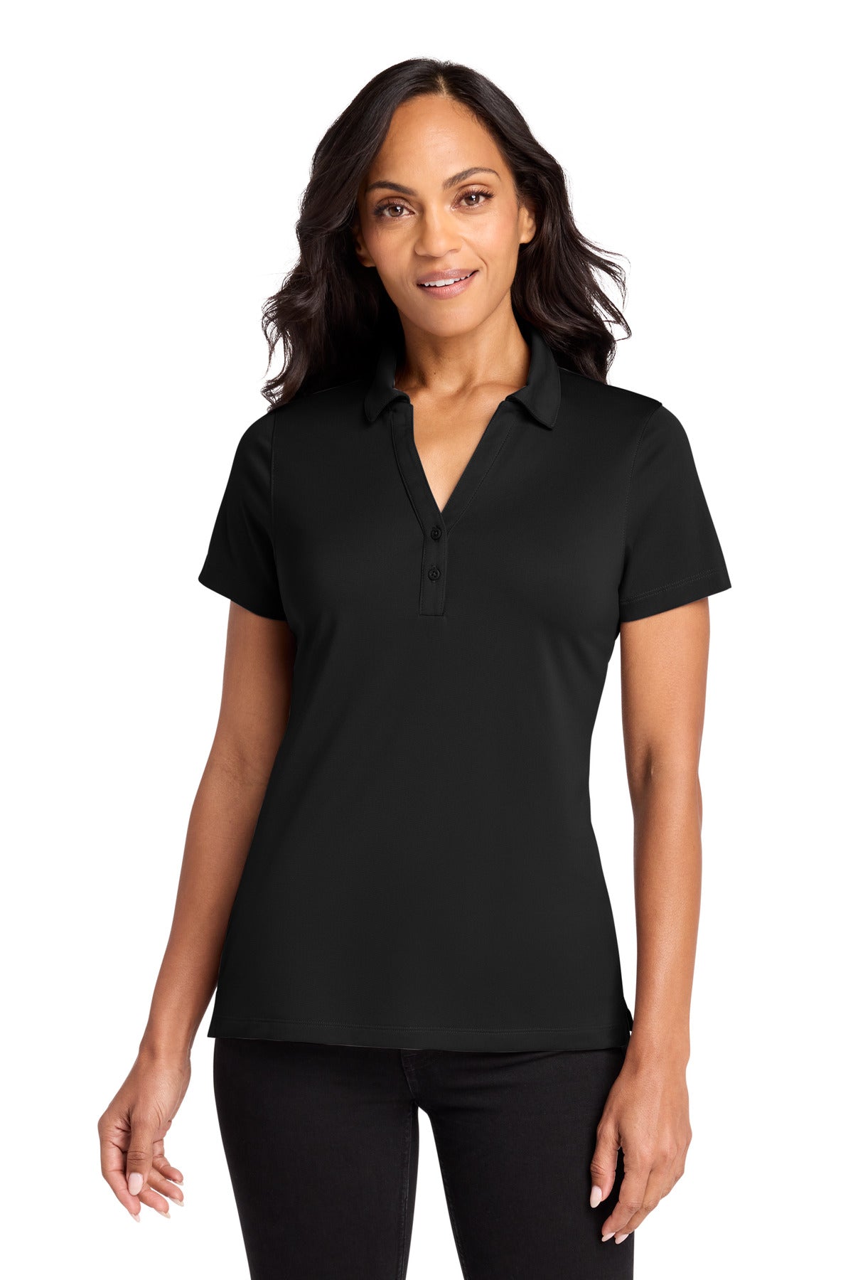 Custom Deep Black Women's C-FREE Performance Polo LK863, personalized by SanCanDo Swag in Argyle, TX