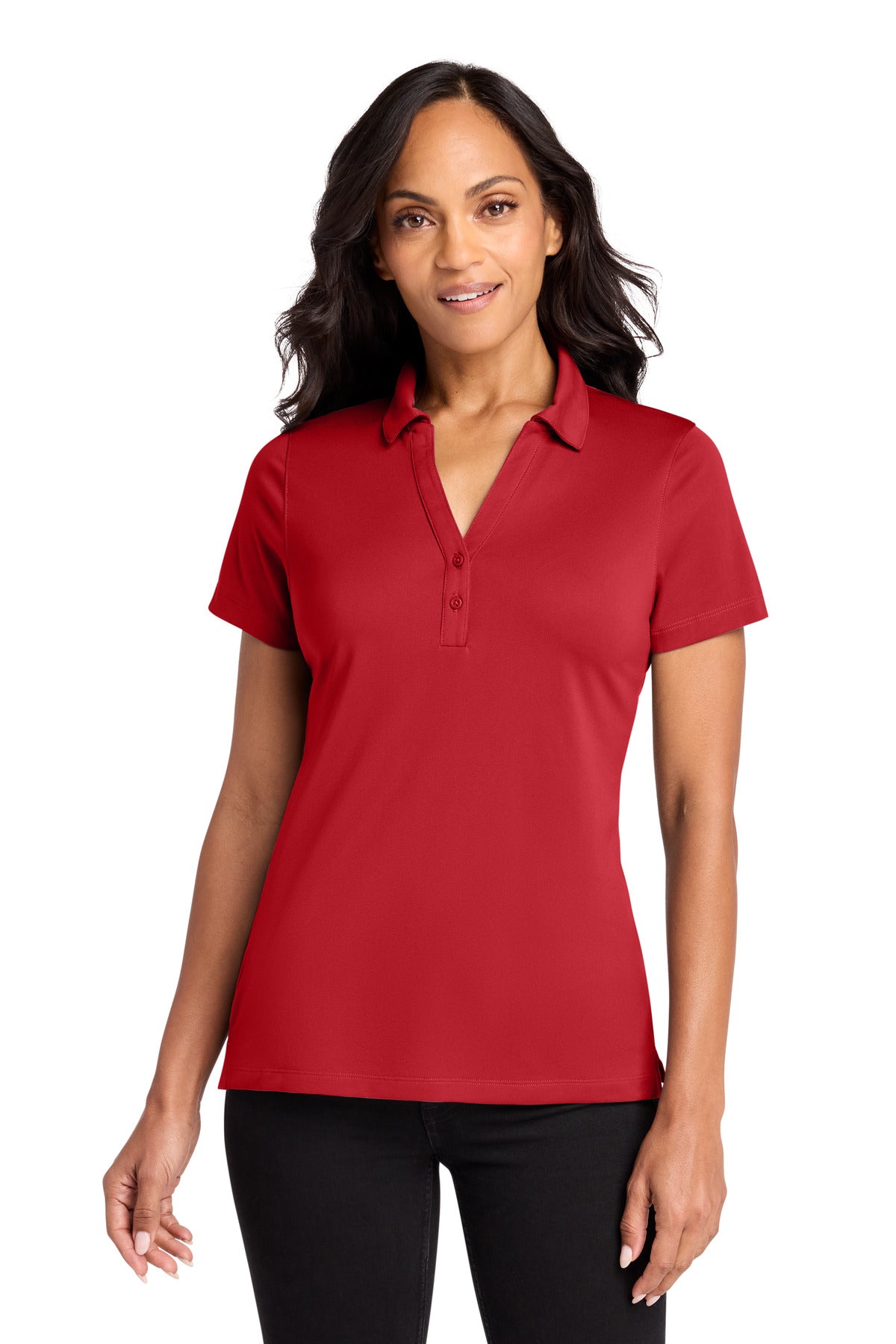 Custom Rich Red Women's C-FREE Performance Polo LK863, personalized by SanCanDo Swag in Argyle, TX