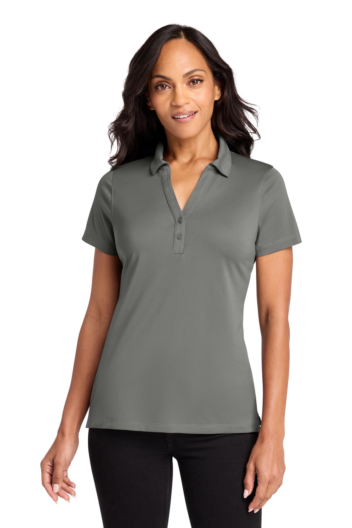 Custom Smoke Grey Women's C-FREE Performance Polo LK863, personalized by SanCanDo Swag in Argyle, TX