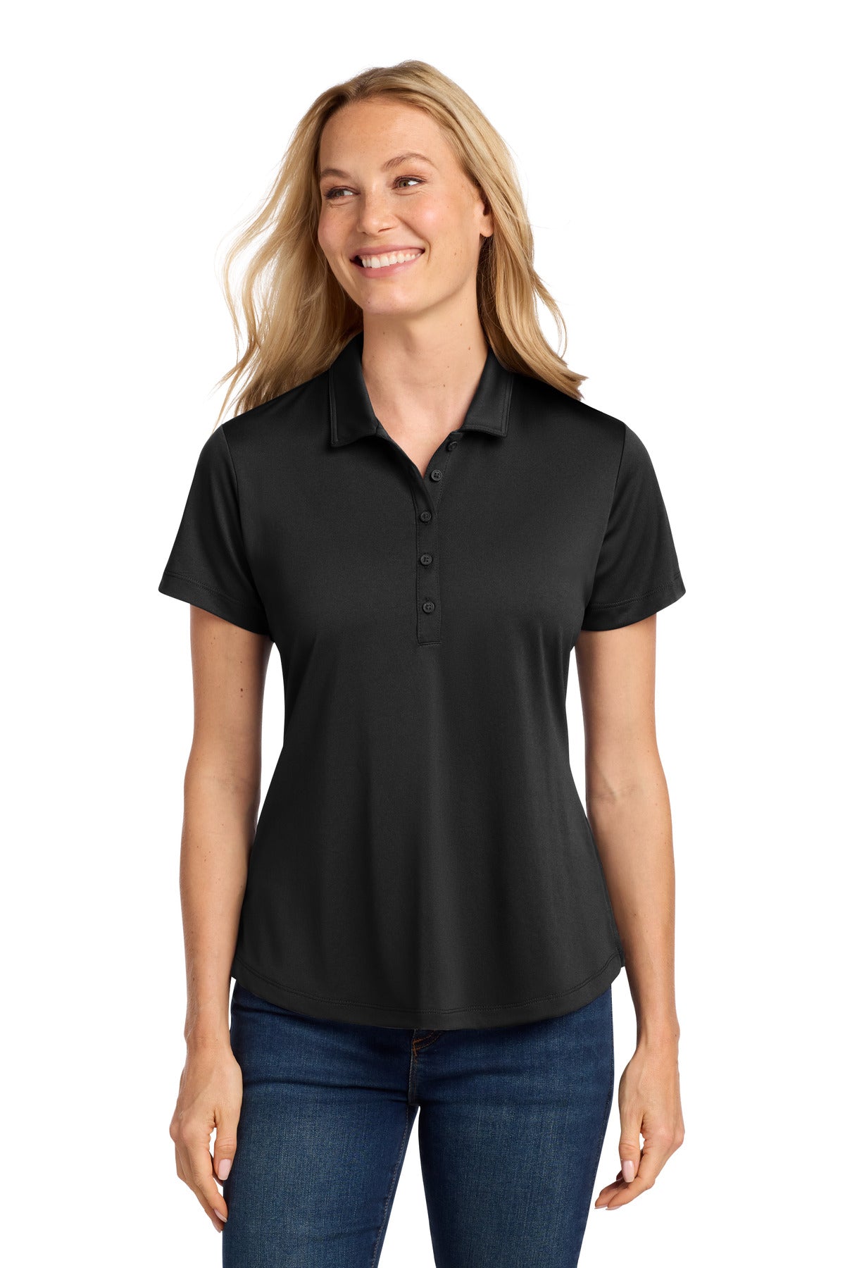 Custom Deep Black Women's C-FREE Snag-Proof Polo LK864, personalized by SanCanDo Swag in Argyle, TX