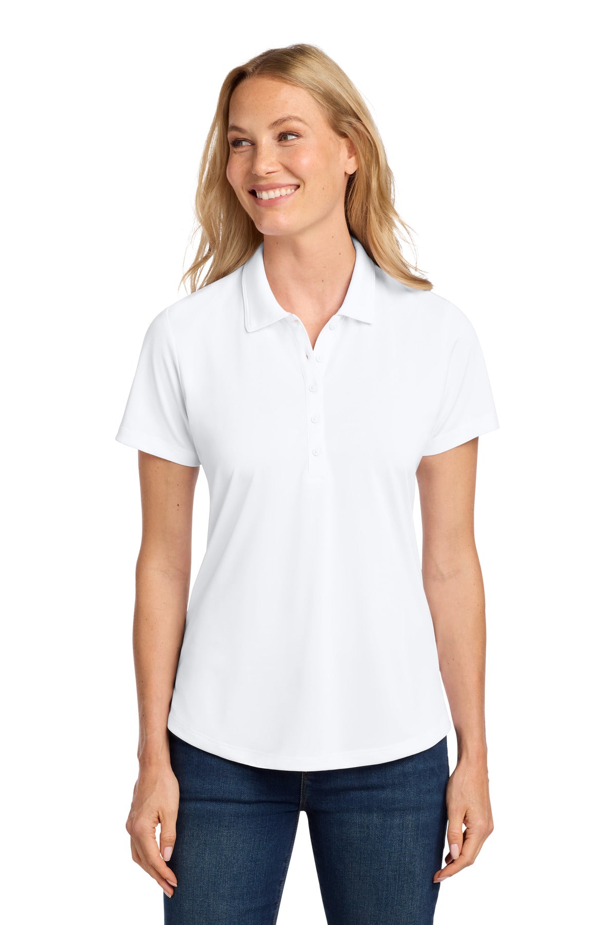 Custom White Women's C-FREE Snag-Proof Polo LK864, personalized by SanCanDo Swag in Argyle, TX