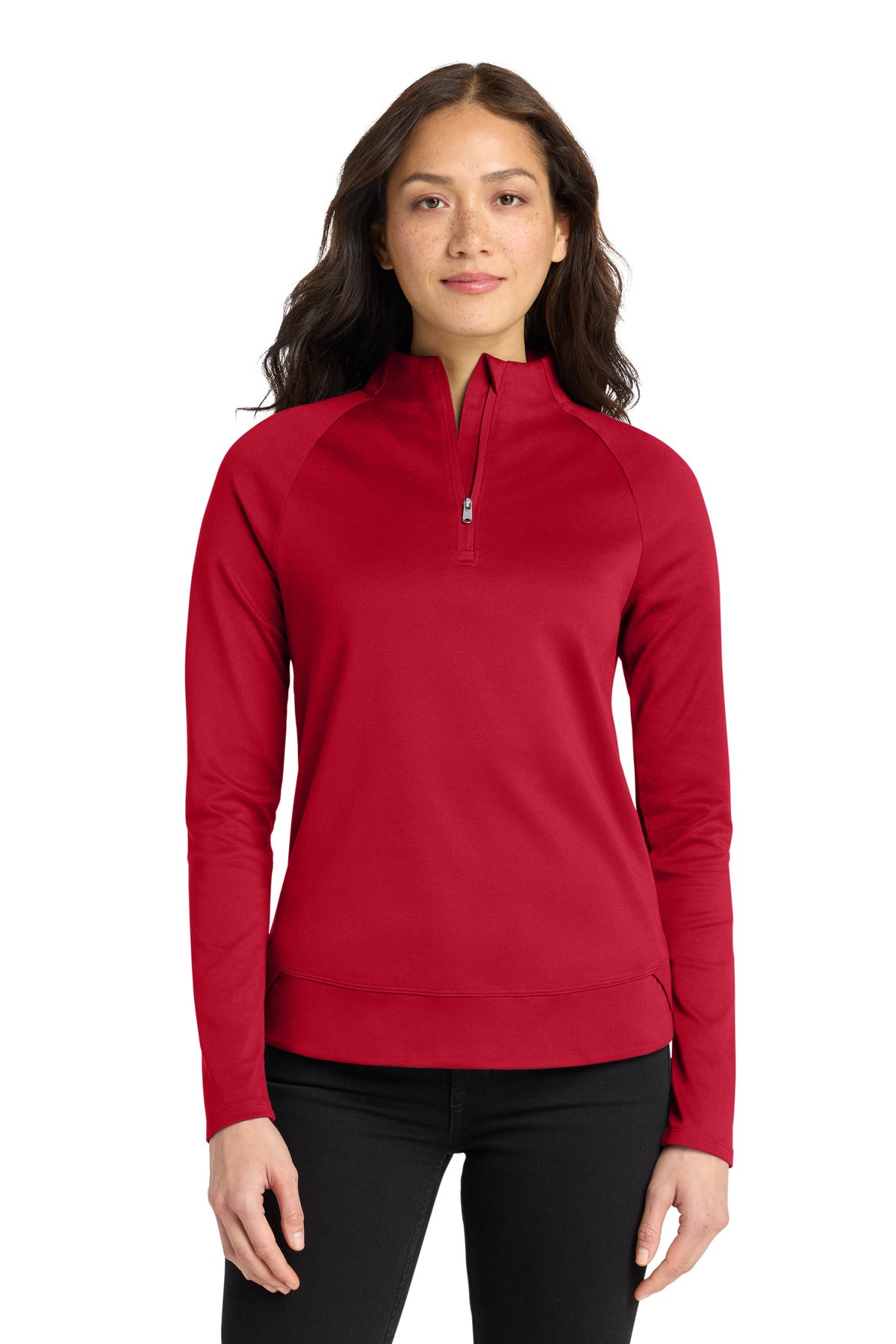 Custom Rich Red Women's C-FREE Cypress 1/4-Zip LK870, personalized by SanCanDo Swag in Argyle, TX