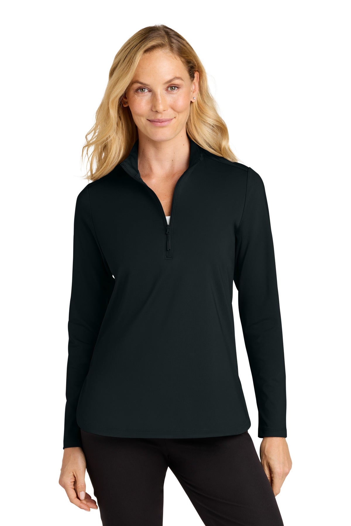 Custom Deep Black Women's C-FREE Double Knit 1/4-Zip LK880, personalized by SanCanDo Swag in Argyle, TX