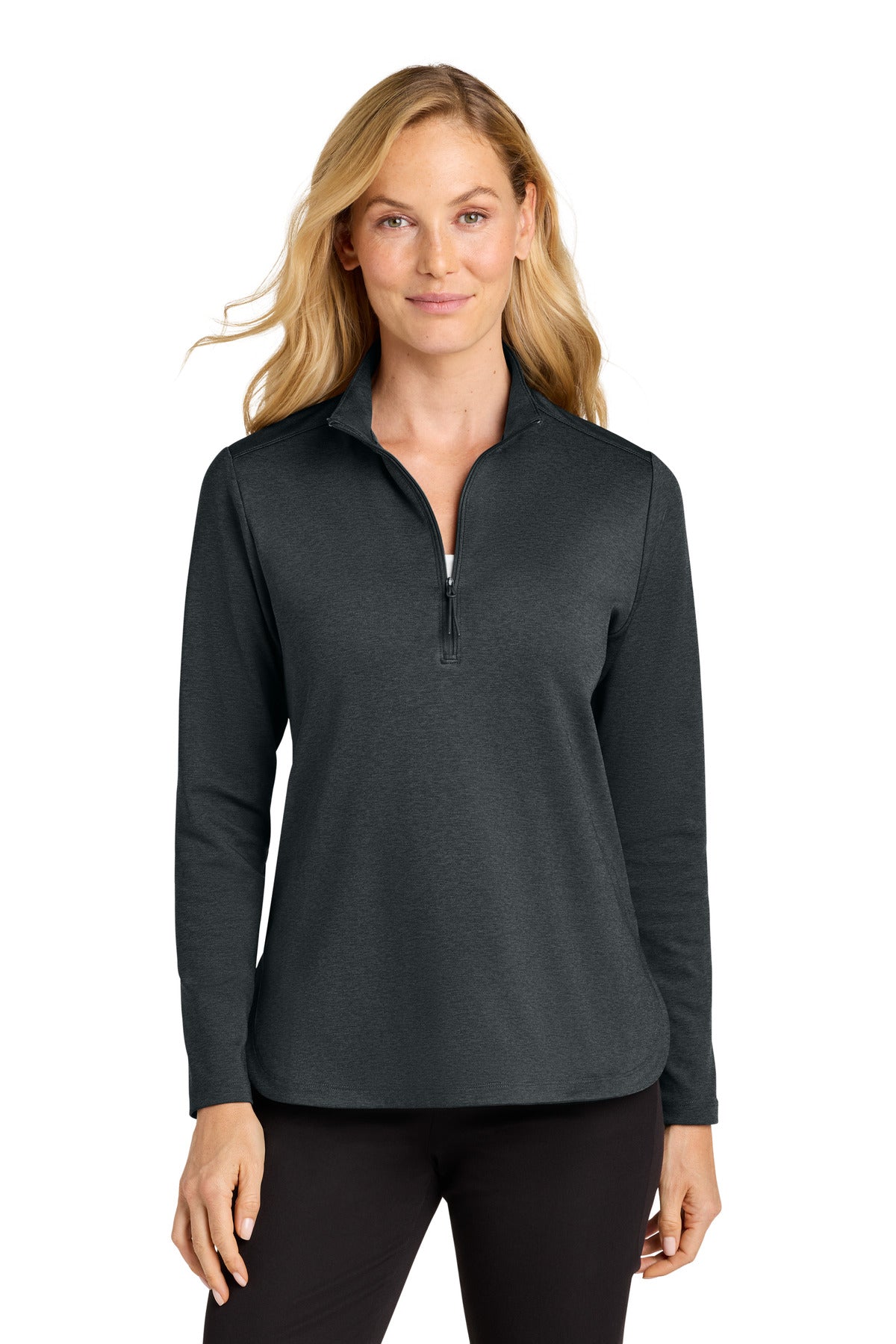 Custom Grey Steel Heather Women's C-FREE Double Knit 1/4-Zip LK880, personalized by SanCanDo Swag in Argyle, TX