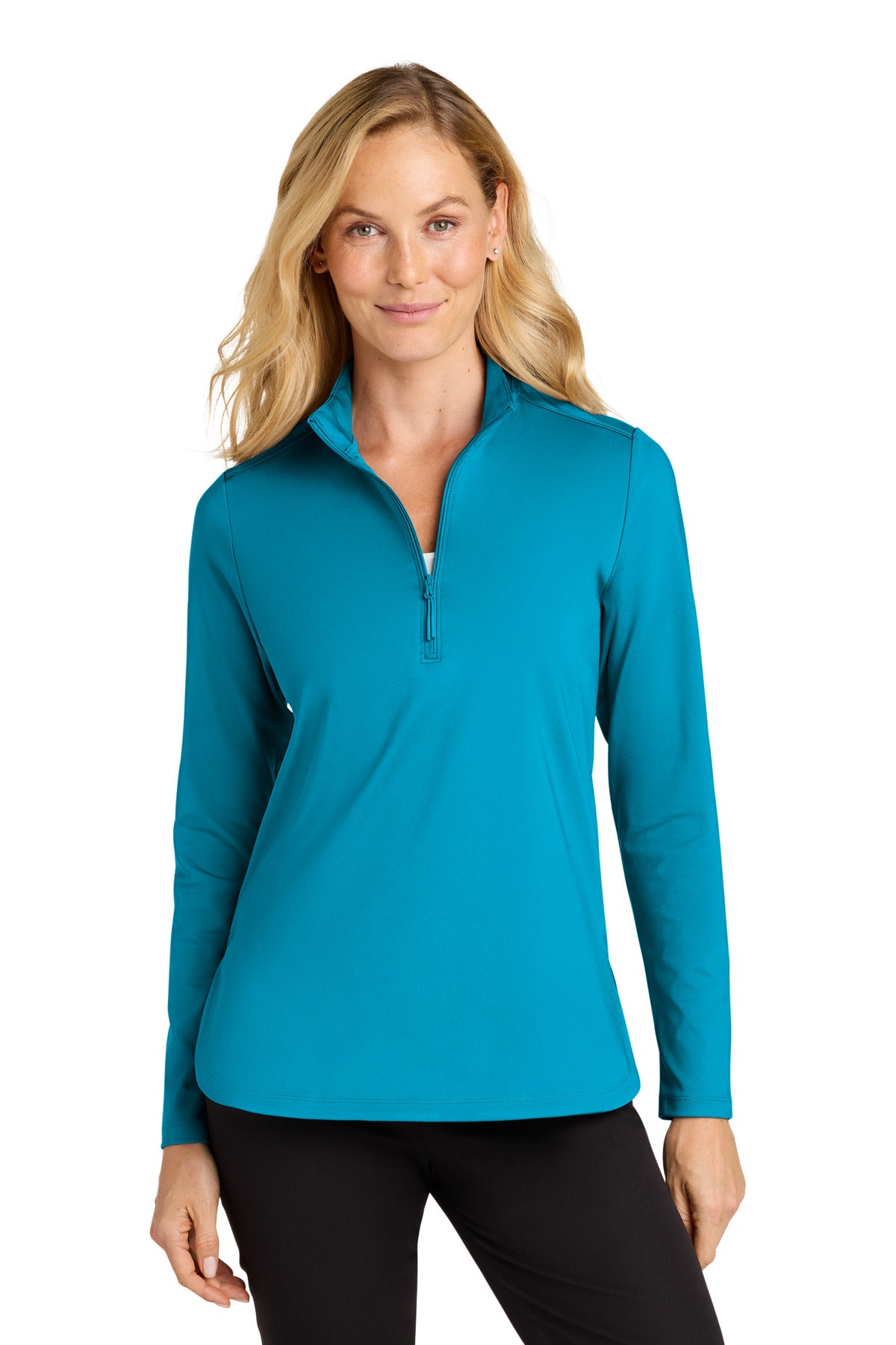 Custom Parcel Blue Women's C-FREE Double Knit 1/4-Zip LK880, personalized by SanCanDo Swag in Argyle, TX