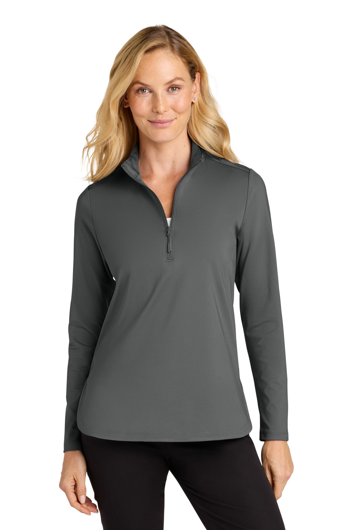 Custom Smoke Grey Women's C-FREE Double Knit 1/4-Zip LK880, personalized by SanCanDo Swag in Argyle, TX