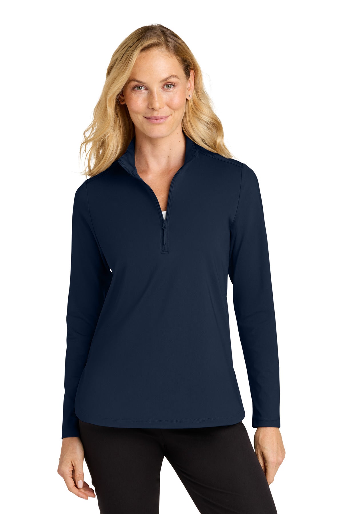 Custom True Navy Women's C-FREE Double Knit 1/4-Zip LK880, personalized by SanCanDo Swag in Argyle, TX