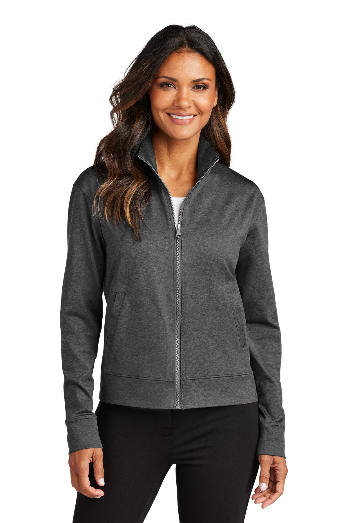 Custom Grey Steel Heather Women's C-FREE Double Knit Full-Zip LK881, personalized by SanCanDo Swag in Argyle, TX