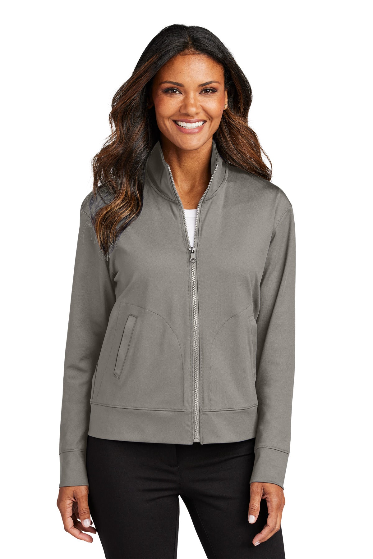 Custom Smoke Grey Women's C-FREE Double Knit Full-Zip LK881, personalized by SanCanDo Swag in Argyle, TX
