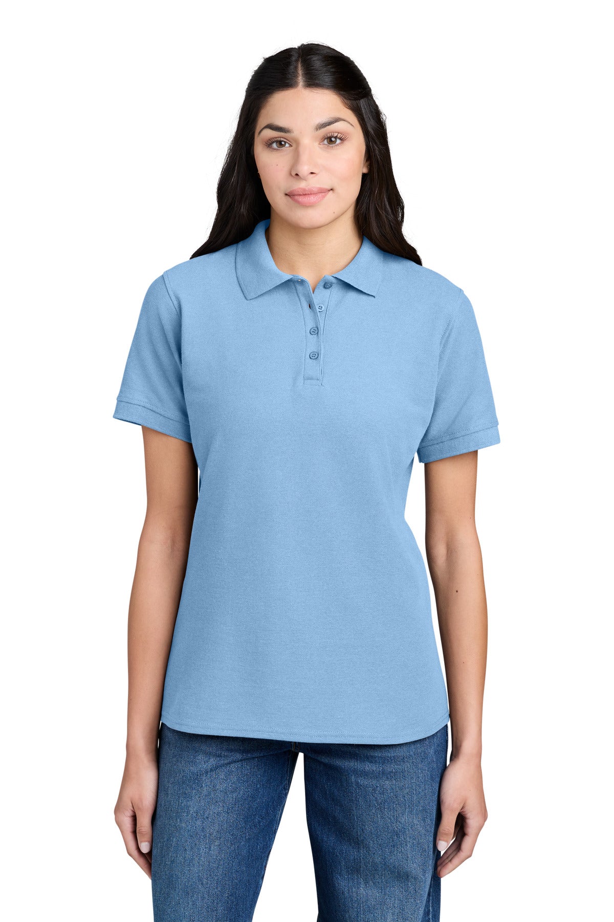 Custom Light Blue Women's Core Blend Pique Polo LKP155, personalized by SanCanDo Swag in Argyle, TX