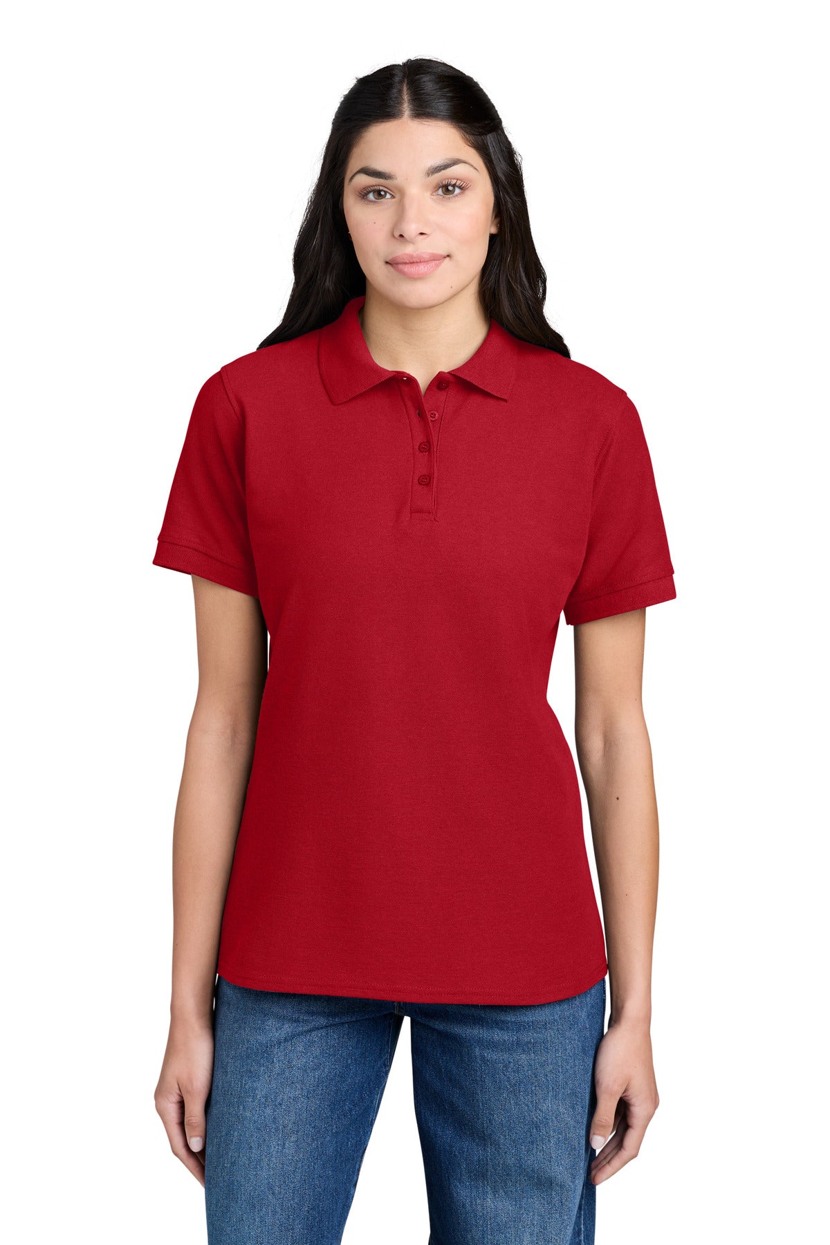 Custom Red Women's Core Blend Pique Polo LKP155, personalized by SanCanDo Swag in Argyle, TX