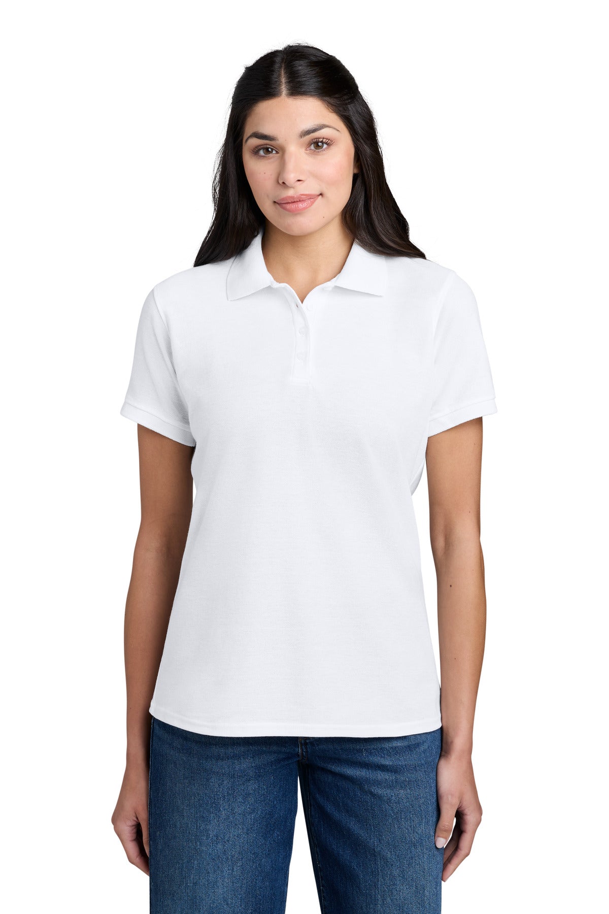 Custom White Women's Core Blend Pique Polo LKP155, personalized by SanCanDo Swag in Argyle, TX