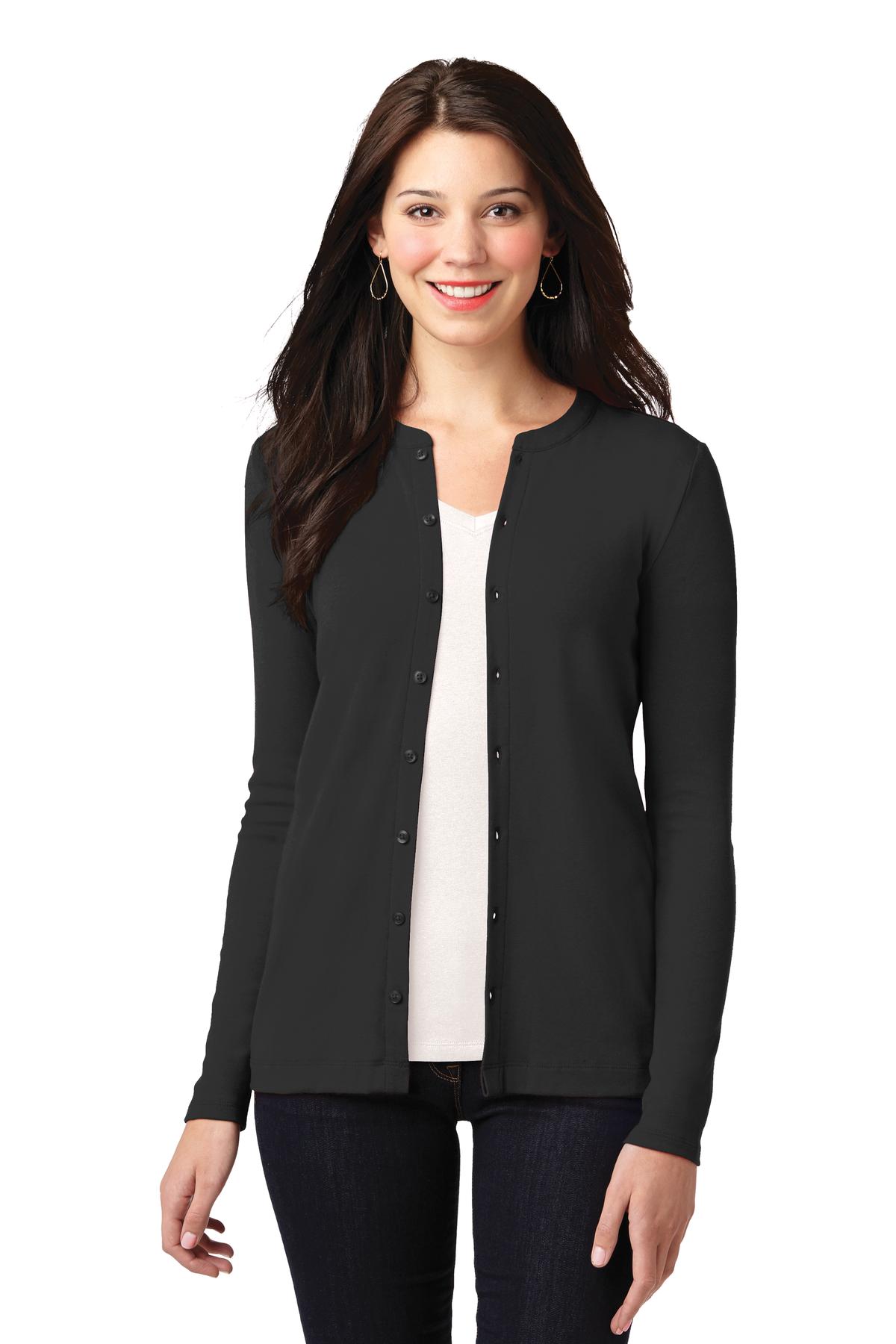 Custom Black Concept Stretch Button-Front Cardigan LM1008, personalized by SanCanDo Swag in Argyle, TX