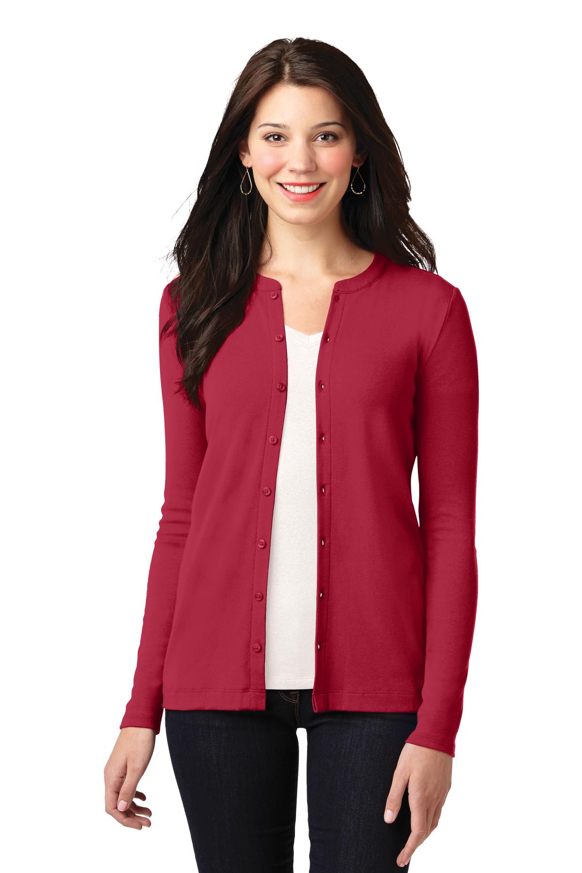 Custom Rich Red Concept Stretch Button-Front Cardigan LM1008, personalized by SanCanDo Swag in Argyle, TX