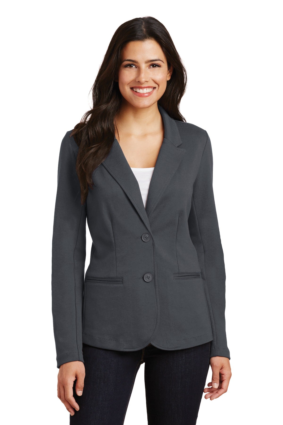 Custom Battleship Grey Women's Knit Blazer LM2000, personalized by SanCanDo Swag in Argyle, TX
