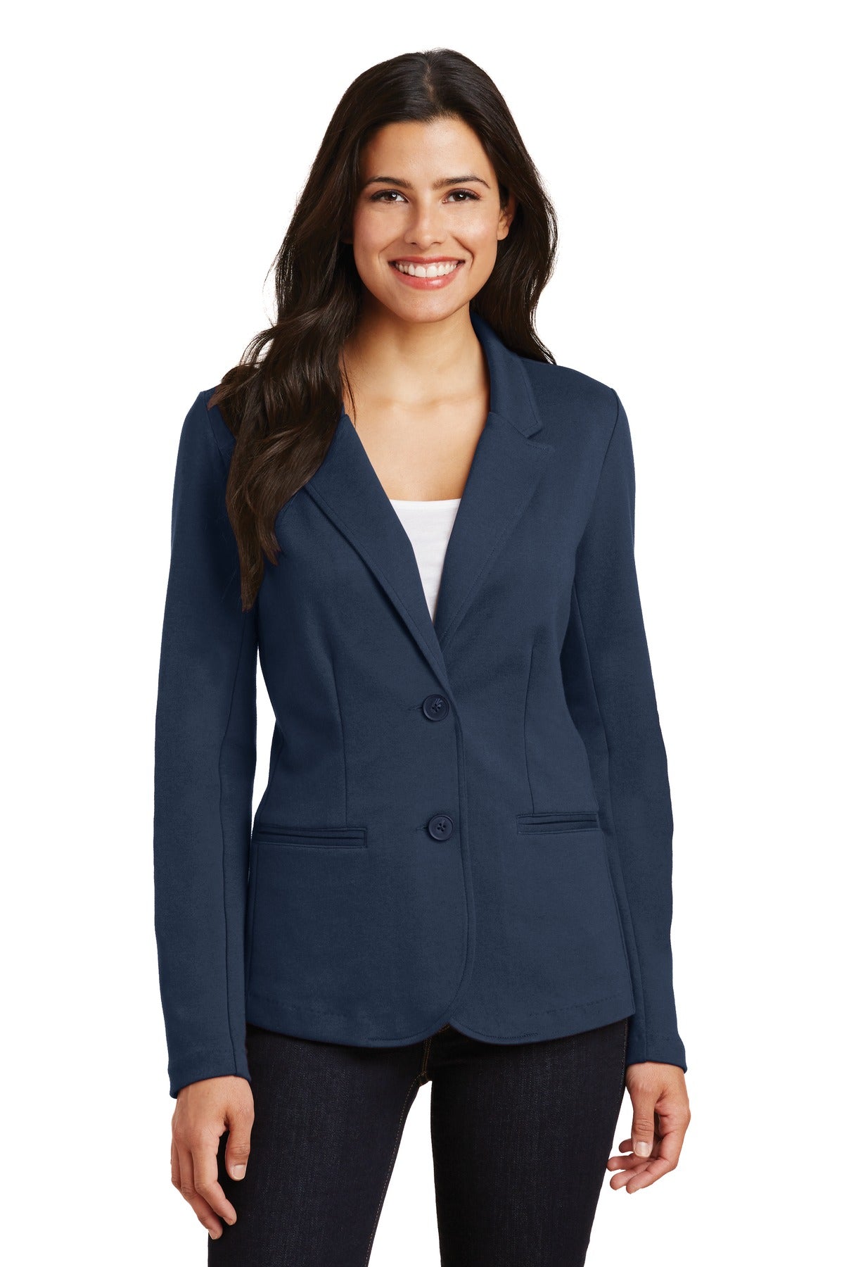 Custom Deep Navy Women's Knit Blazer LM2000, personalized by SanCanDo Swag in Argyle, TX