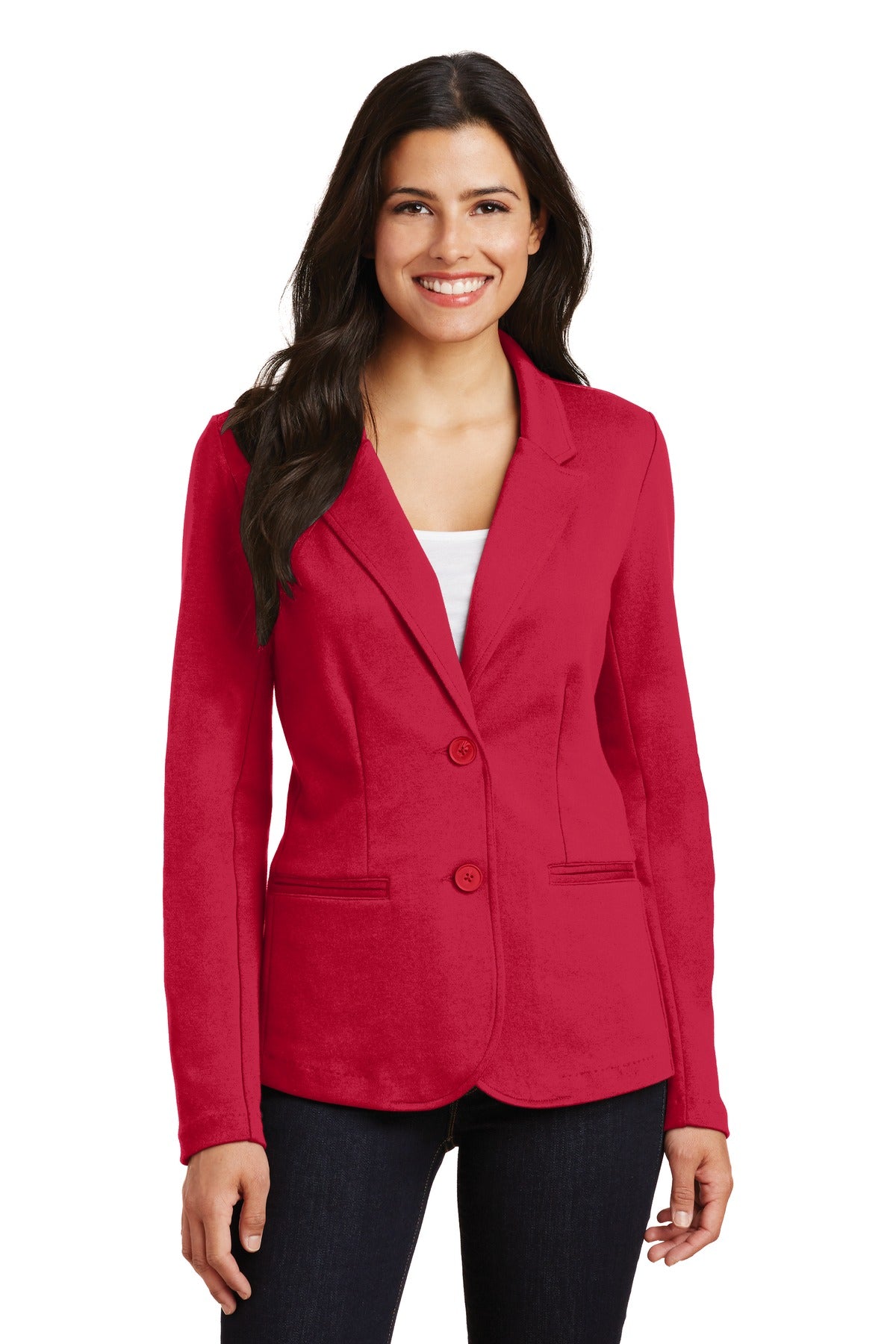 Custom Rich Red Women's Knit Blazer LM2000, personalized by SanCanDo Swag in Argyle, TX