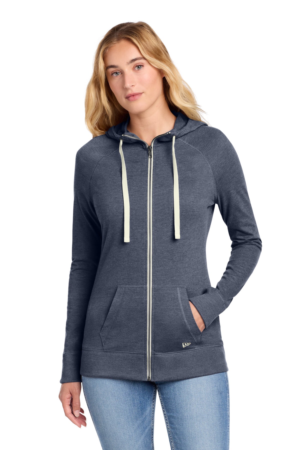 Custom True Navy Heather Sueded Cotton Blend Full-Zip Hoodie LNEA122, personalized by SanCanDo Swag in Argyle, TX