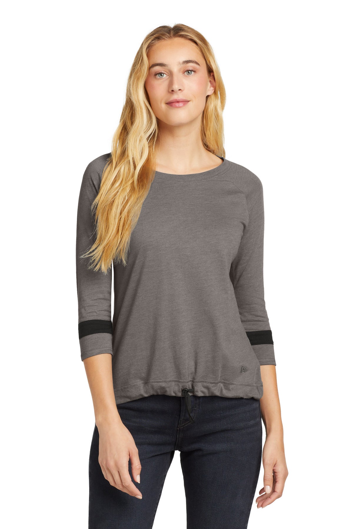 Custom Shadow Grey/ Black Solid Women's Tri-Blend 3/4-Sleeve Tee LNEA136, personalized by SanCanDo Swag in Argyle, TX