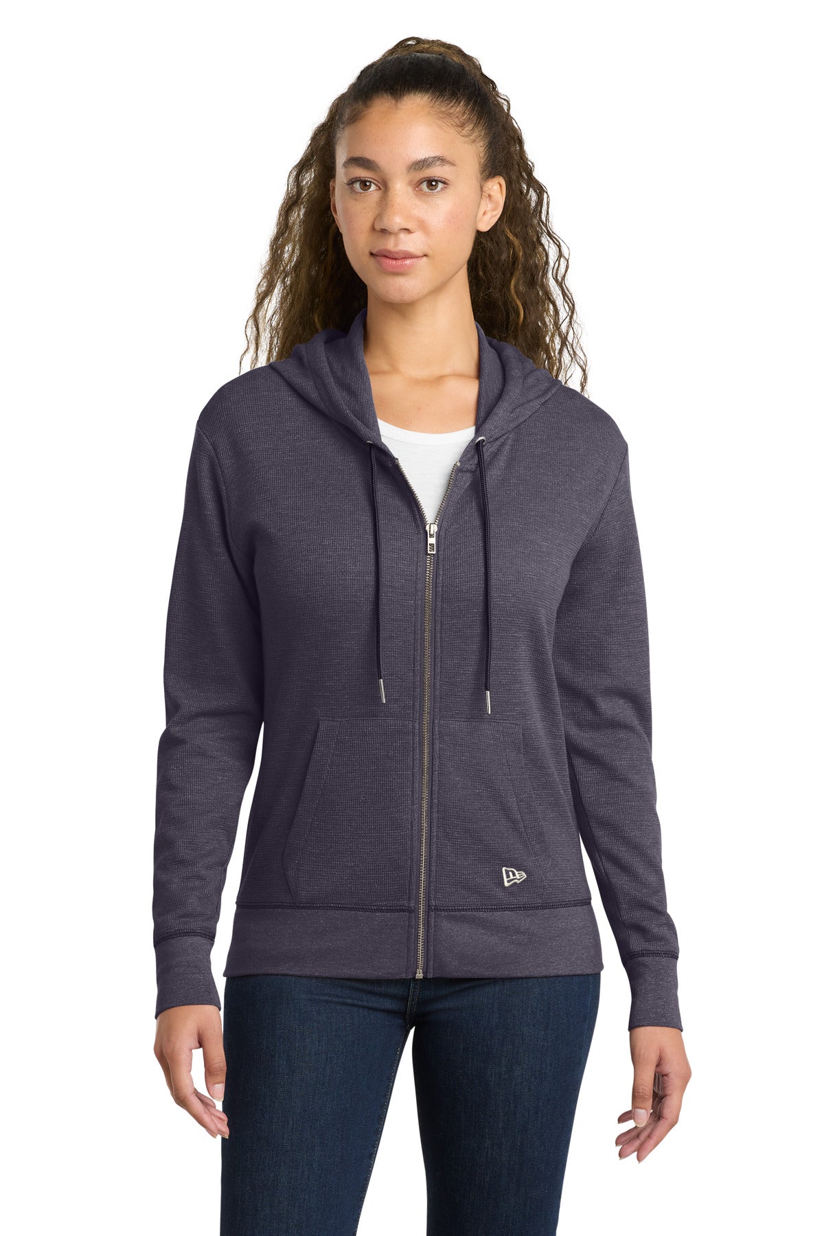 Custom True Navy Heather Women's Thermal Full-Zip Hoodie LNEA141, personalized by SanCanDo Swag in Argyle, TX