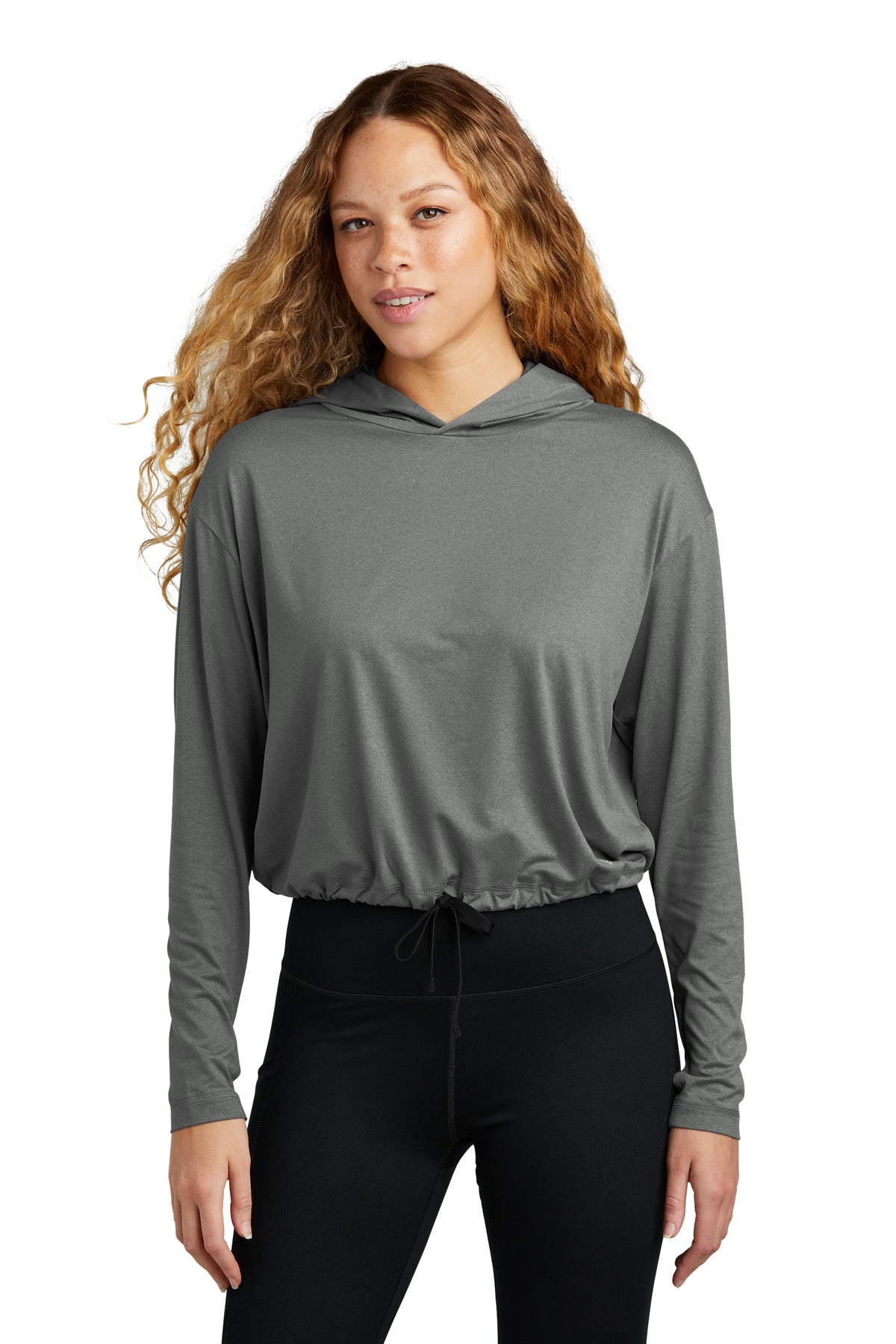 Custom Shadow Grey Heather Women's Power Long Sleeve Hoodie LNEA229, personalized by SanCanDo Swag in Argyle, TX