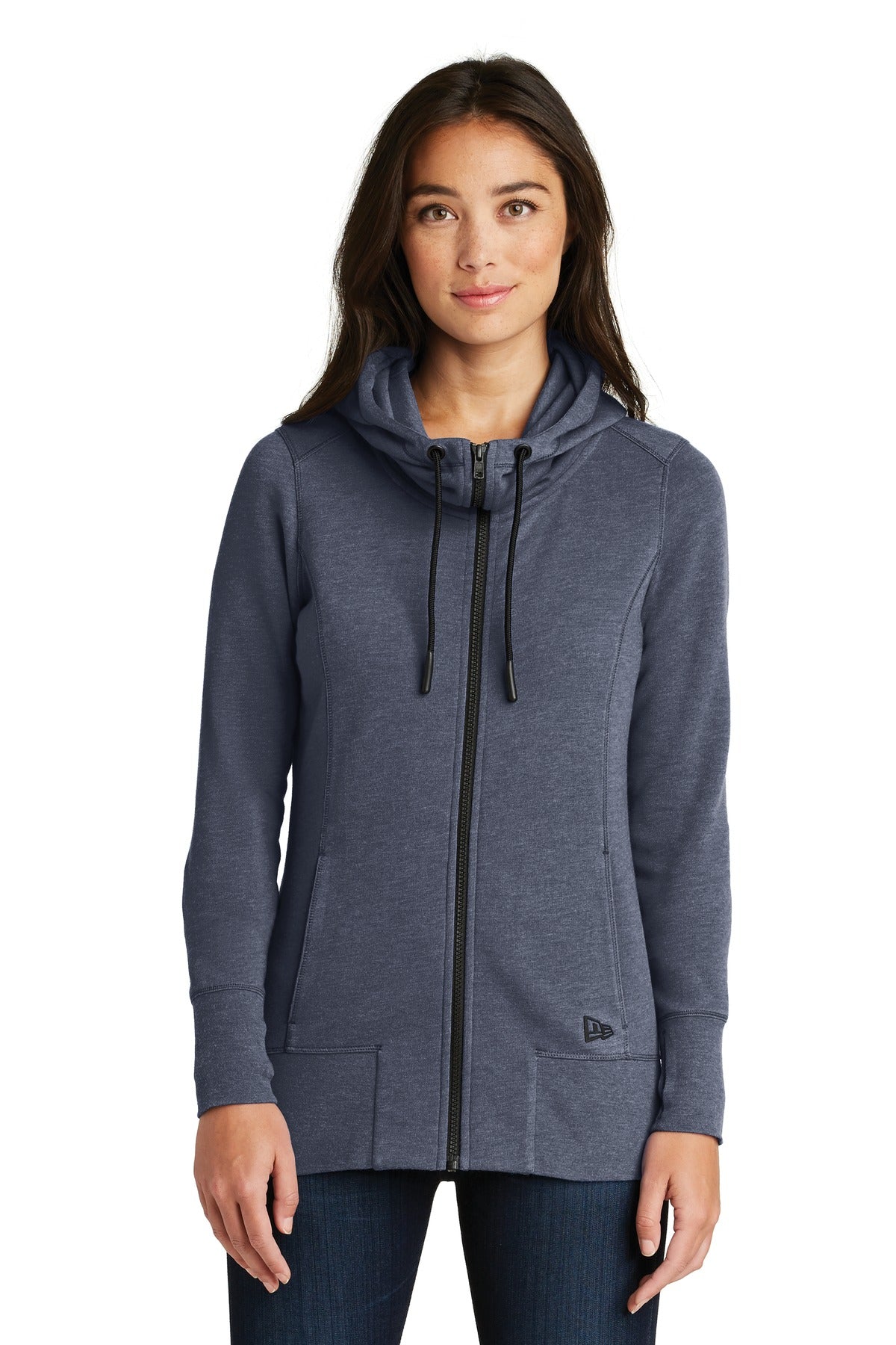 Custom True Navy Heather Women's Tri-Blend Fleece Full-Zip Hoodie LNEA511, personalized by SanCanDo Swag in Argyle, TX