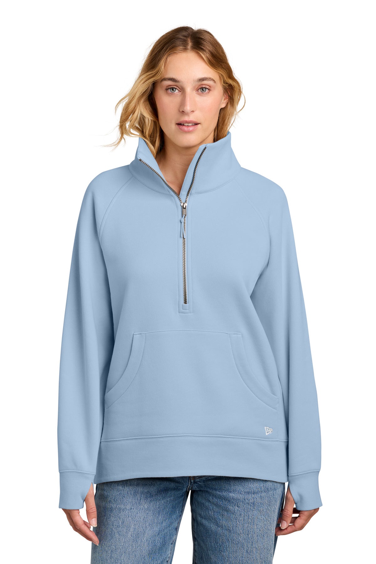 Custom Cloud Blue Women's Heritage Fleece 1/2-Zip LNEA528, personalized by SanCanDo Swag in Argyle, TX