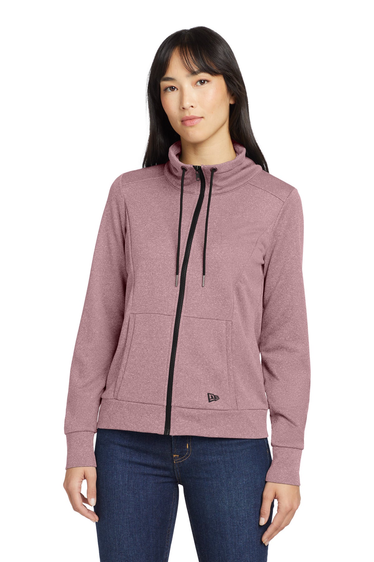 Custom Dusty Mauve Heather Women's Performance Terry Full-Zip Cowl LNEA530, personalized by SanCanDo Swag in Argyle, TX