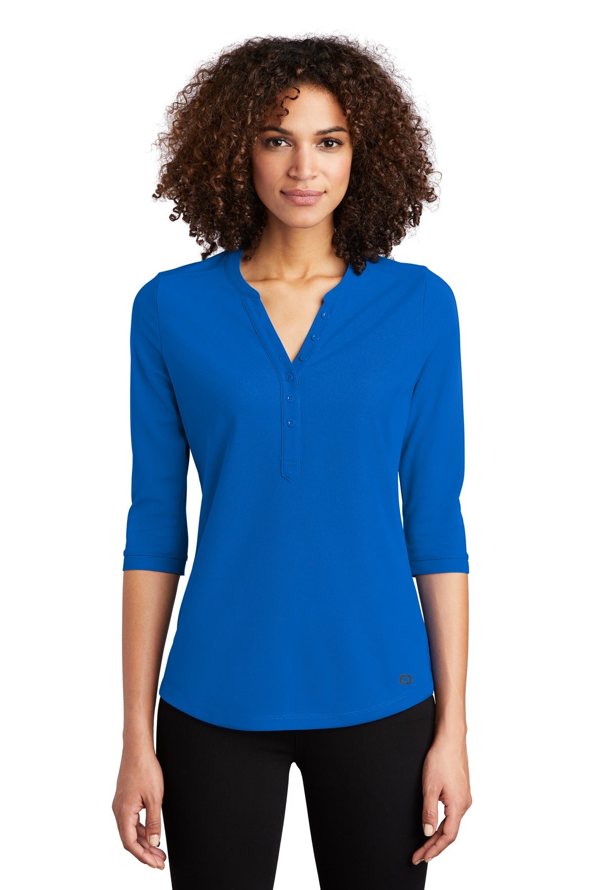 Custom Electric Blue Women's Jewel Henley LOG104, personalized by SanCanDo Swag in Argyle, TX