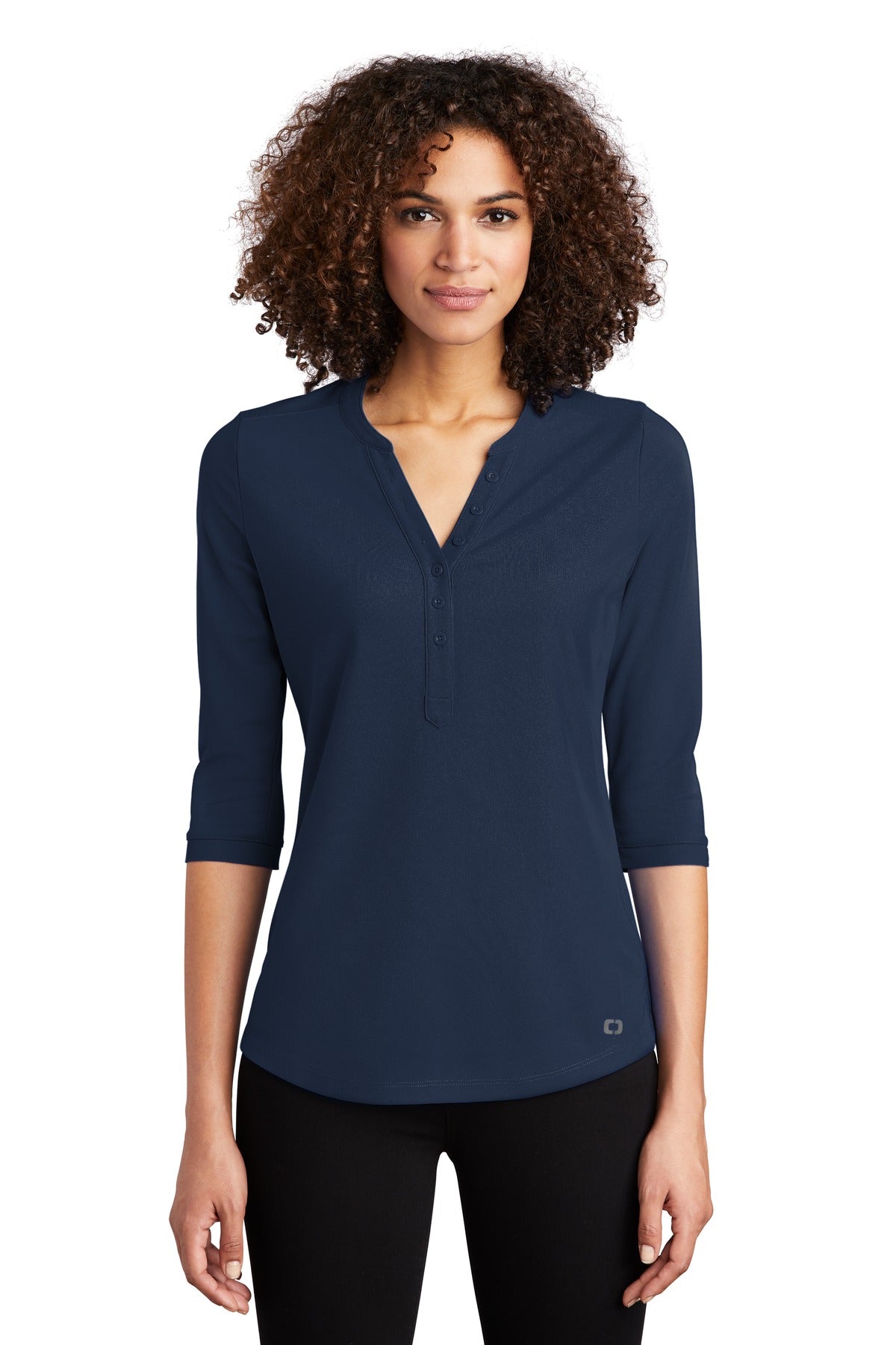 Custom Navy Women's Jewel Henley LOG104, personalized by SanCanDo Swag in Argyle, TX