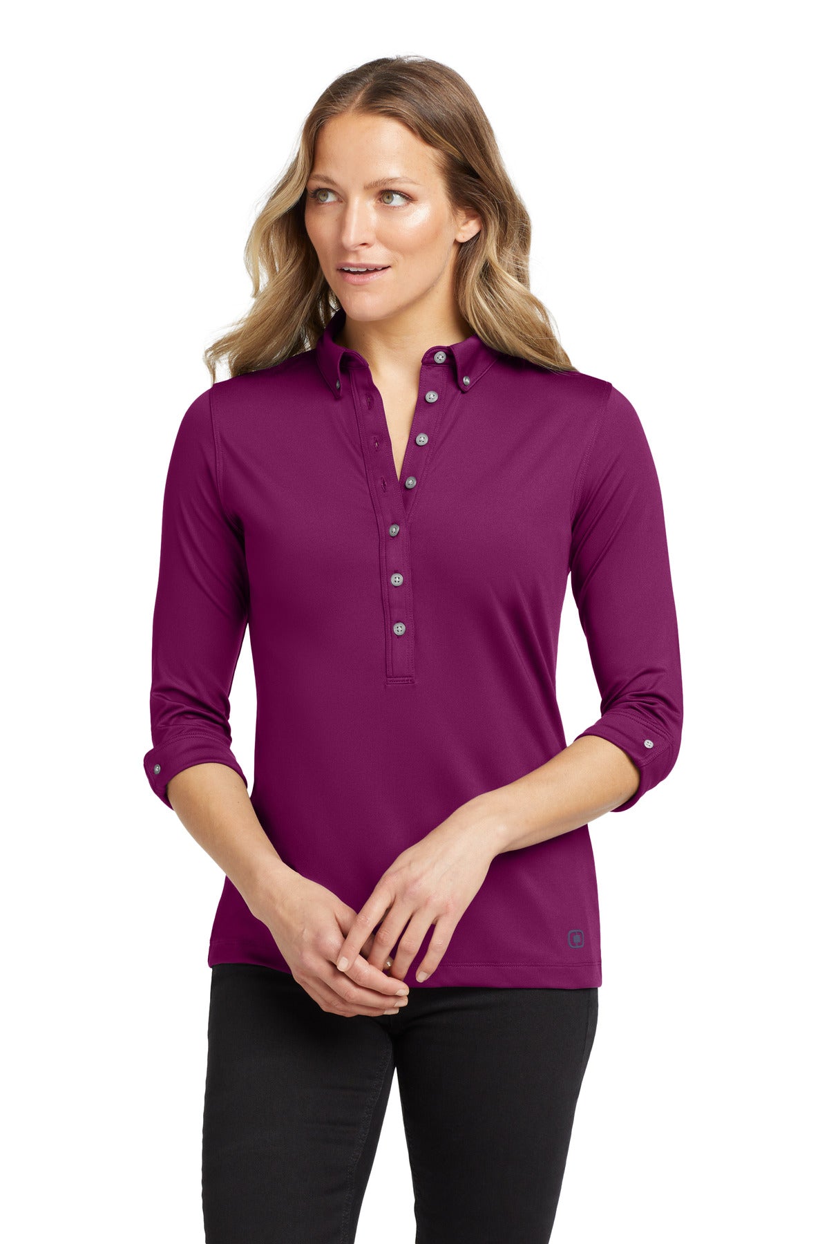 Custom Berry Burst Women's Gauge Polo LOG122, personalized by SanCanDo Swag in Argyle, TX