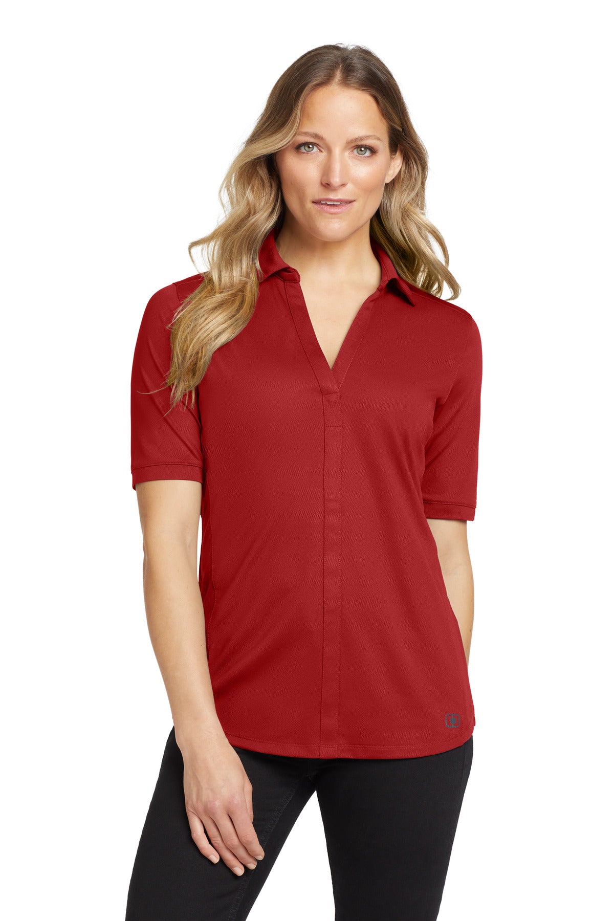 Custom Ripped Red Women's Metro Polo LOG130, personalized by SanCanDo Swag in Argyle, TX
