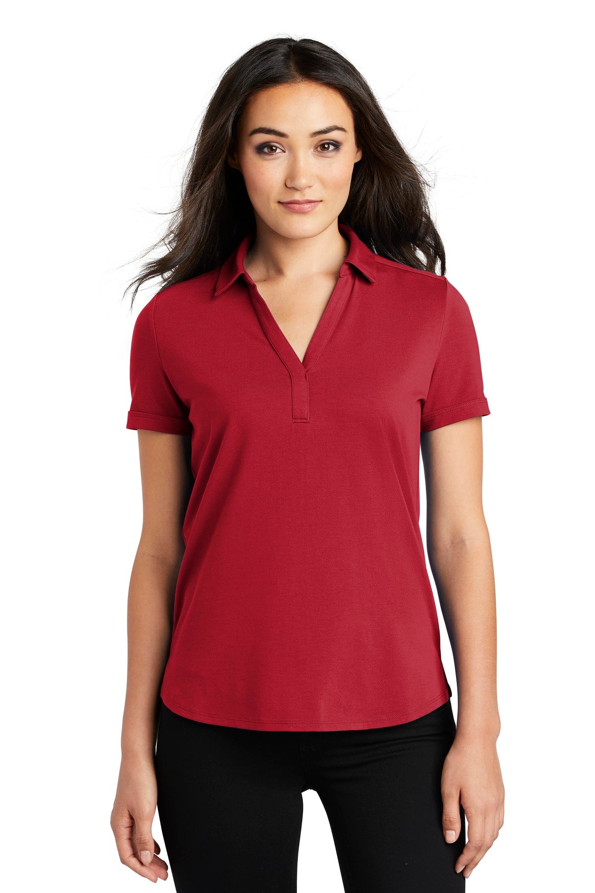 Custom Signal Red Women's Limit Polo LOG138, personalized by SanCanDo Swag in Argyle, TX
