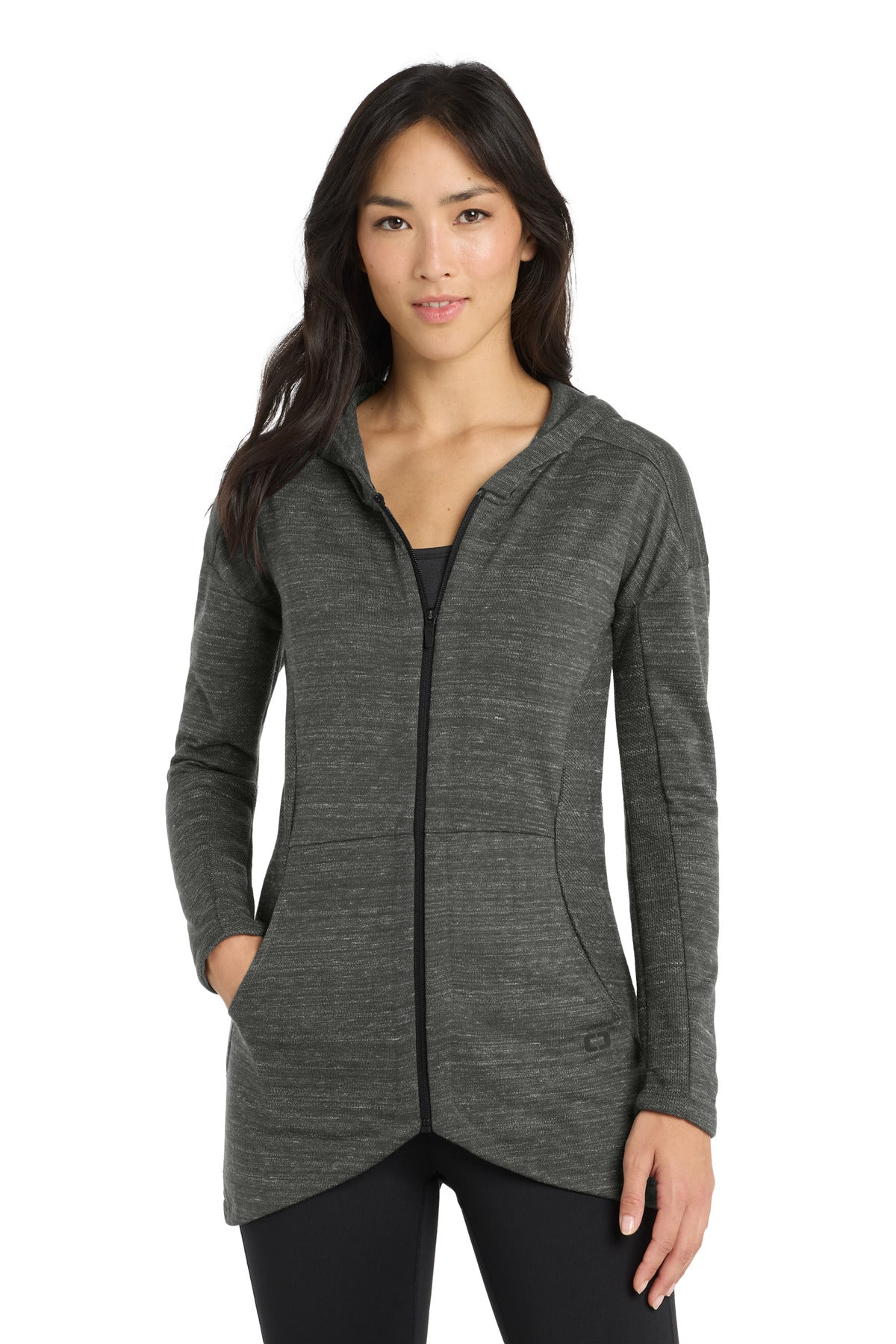 Custom Tarmac Grey Heather Women's Flux Full-Zip Hoodie LOG823, personalized by SanCanDo Swag in Argyle, TX