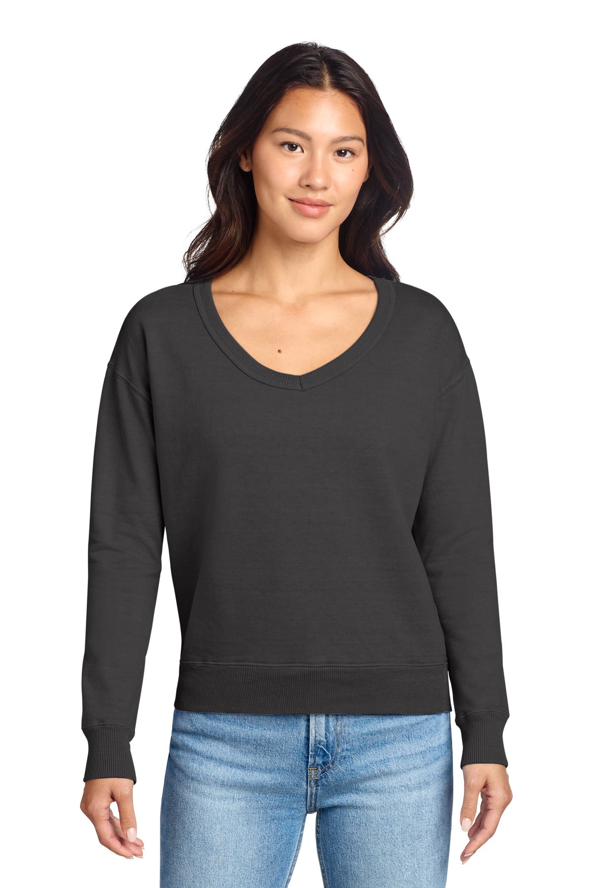 Custom Coal Beach Wash Garment-Dyed V-Neck Sweatshirt LPC098V, personalized by SanCanDo Swag in Argyle, TX