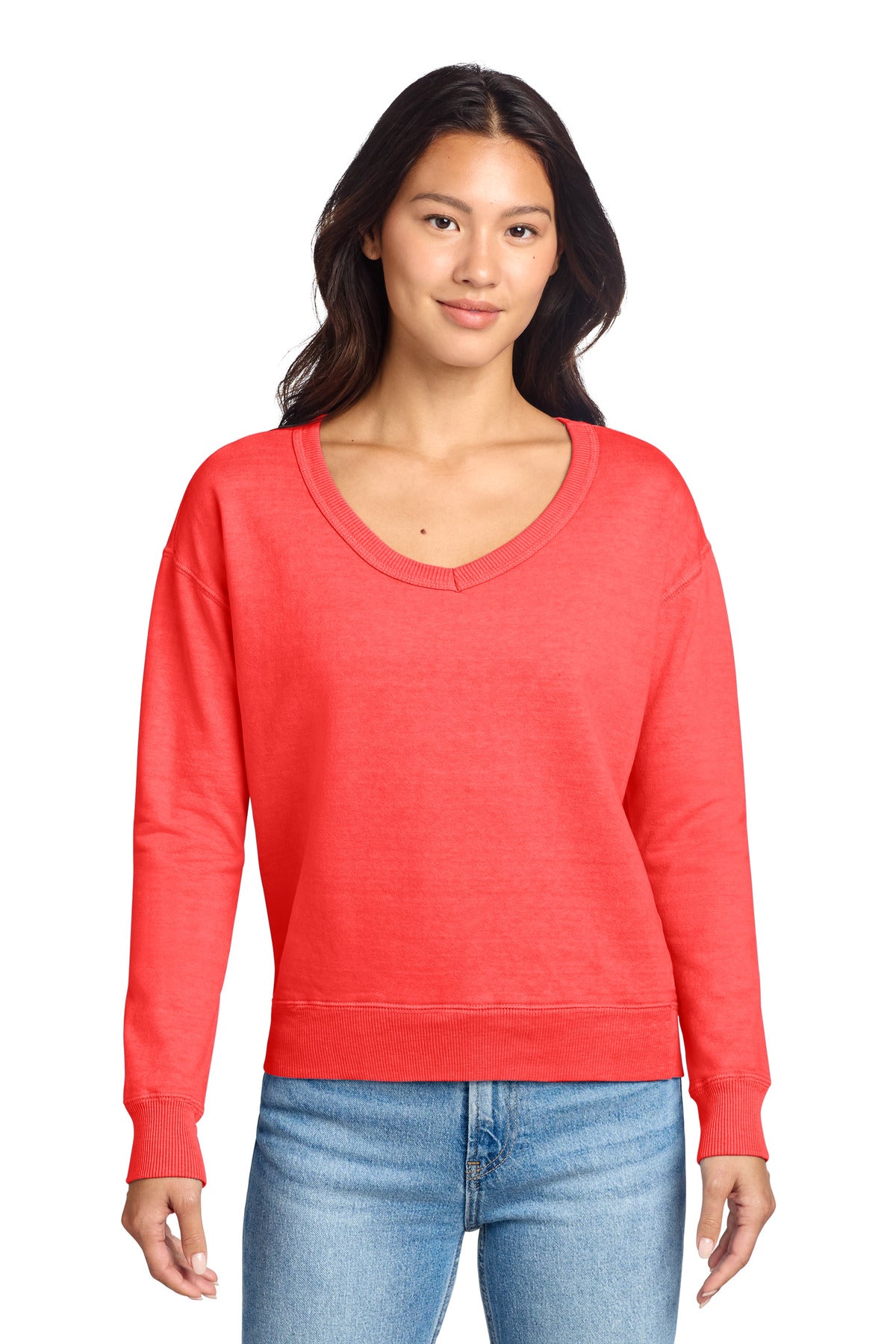 Custom Poppy Beach Wash Garment-Dyed V-Neck Sweatshirt LPC098V, personalized by SanCanDo Swag in Argyle, TX