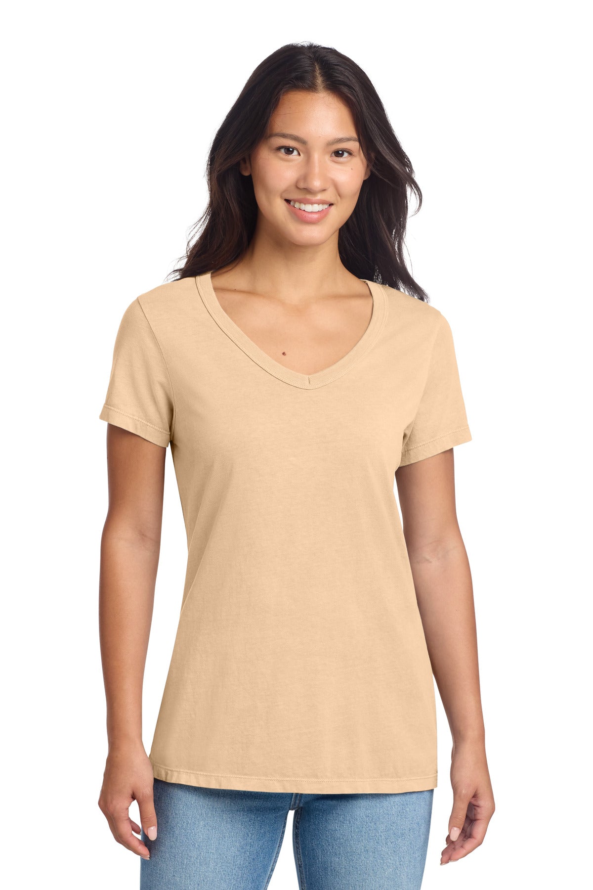 Custom Peach Beach Wash Garment-Dyed V-Neck Tee LPC099V, personalized by SanCanDo Swag in Argyle, TX