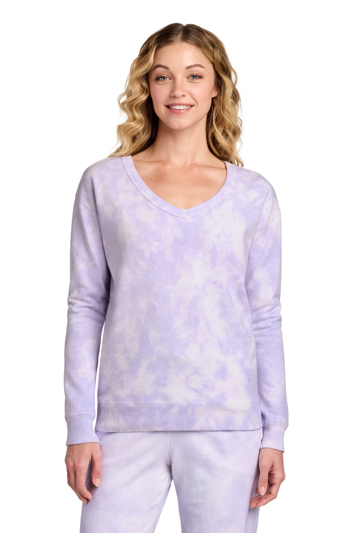Custom Amethyst Beach Wash Cloud Tie-Dye V-Neck Sweatshirt LPC140V, personalized by SanCanDo Swag in Argyle, TX